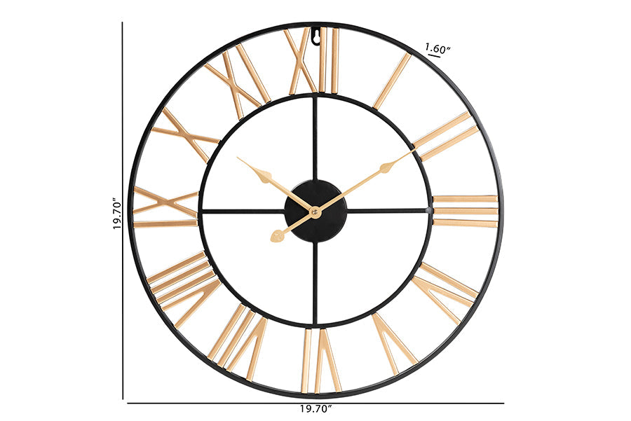Auden Modern Industrial Two-Tone Black and Gold Metal Wall Clock