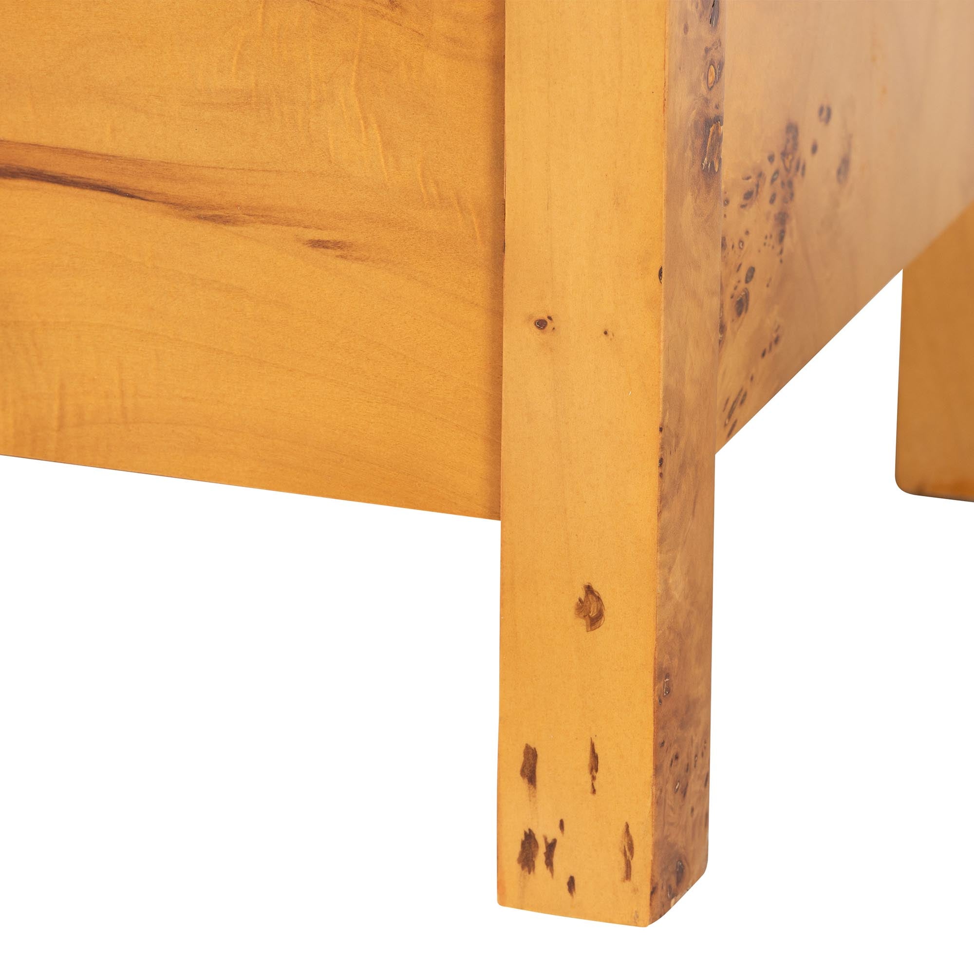 Azmi Modern and Contemporary Natural Light Mappa Real Burl Wood 2-Drawer Nightstand