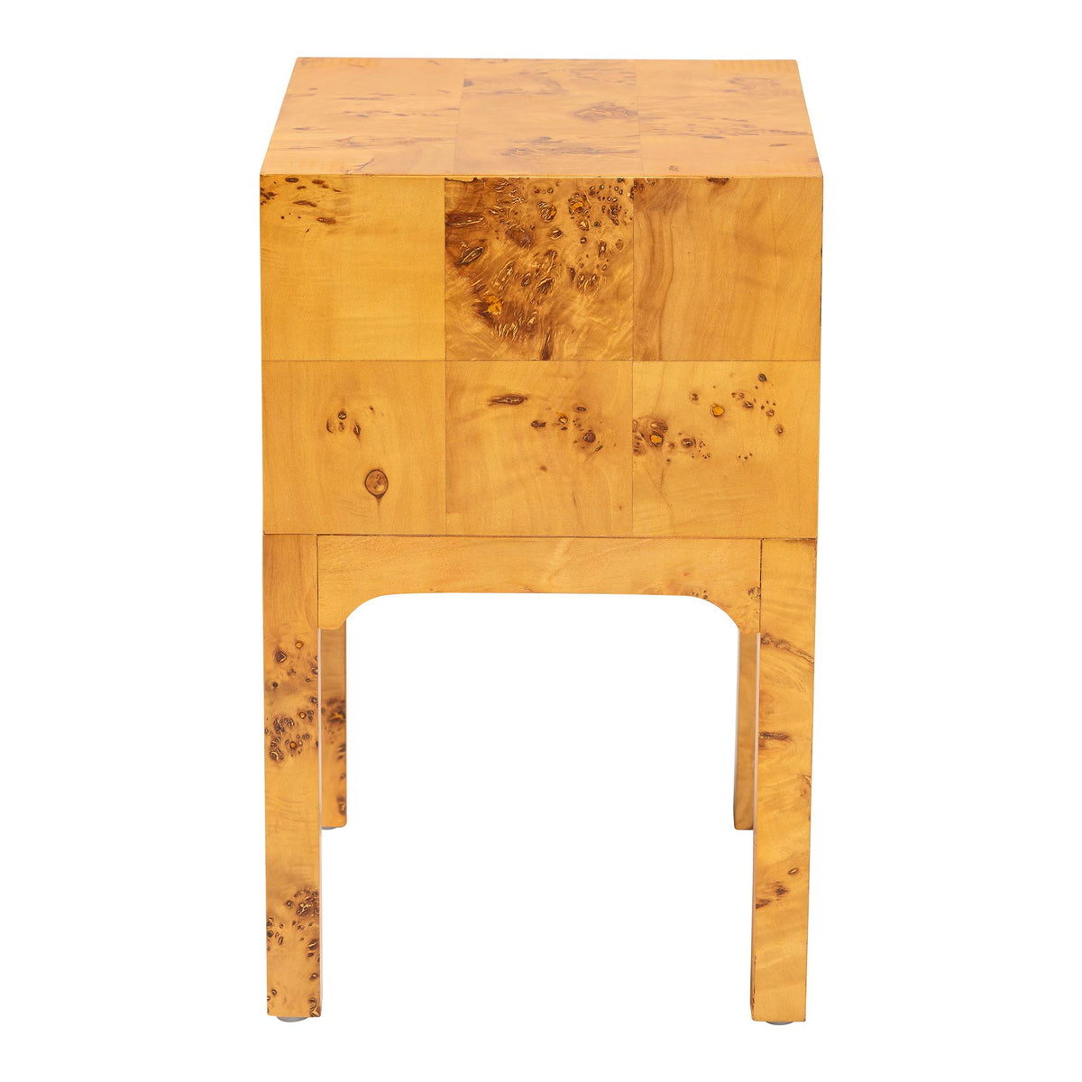 Kayla Modern and Contemporary Natural Light Mappa Real Burl Wood 2-Drawer Nightstand