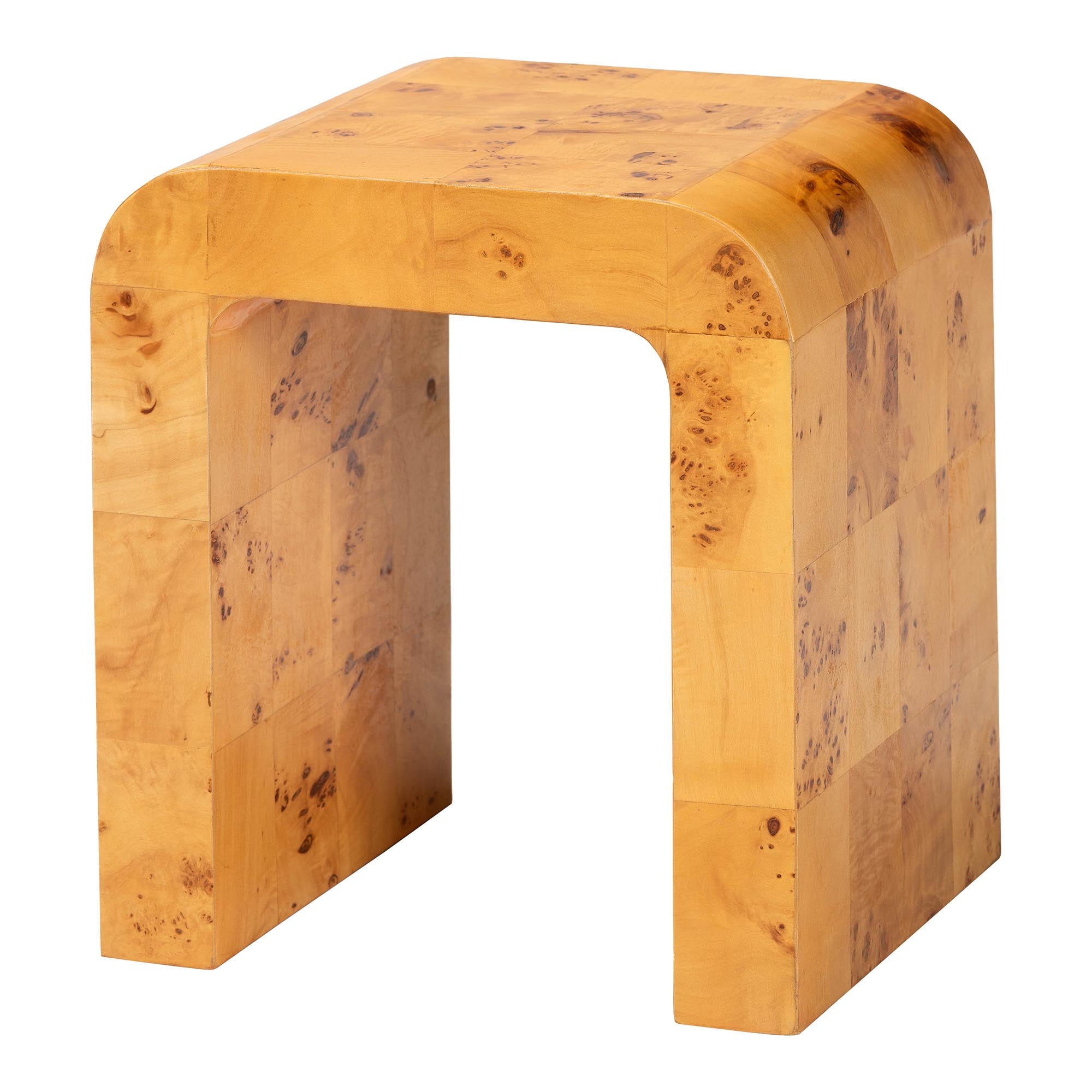 Revelle Modern and Contemporary Natural Light Mappa Real Burl Wood End Table