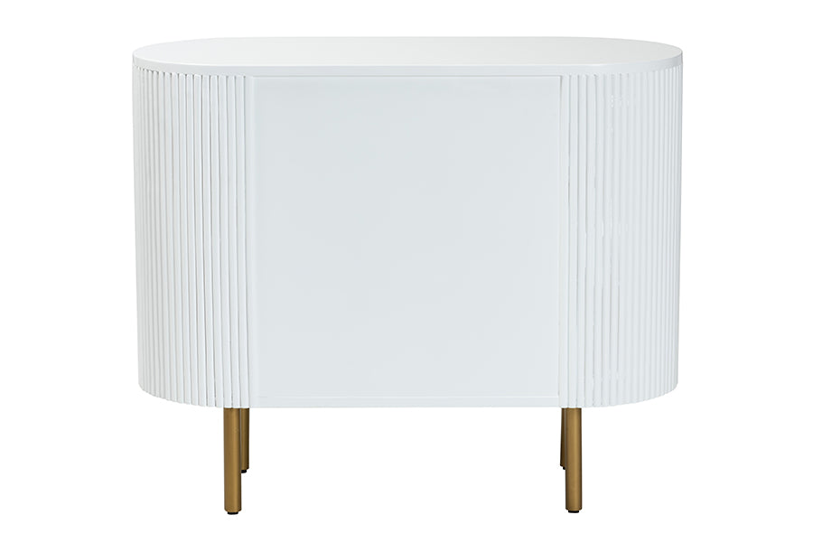 bali & pari Beyla Mid-Century White Fluted Wood and Gold Metal 3-Drawer Dresser