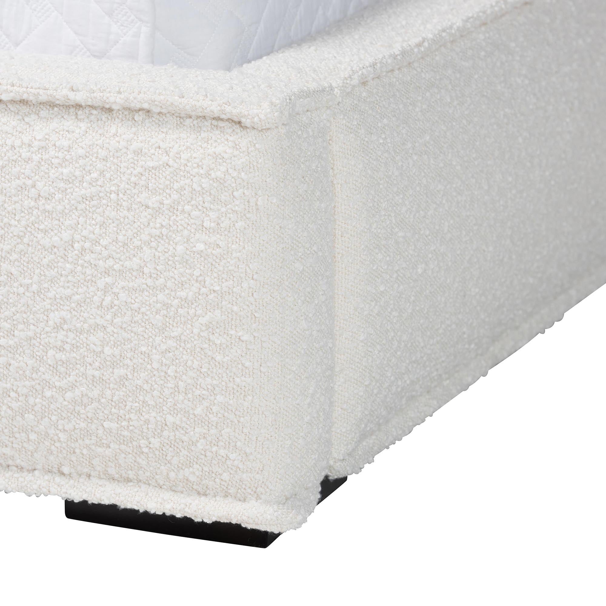 Laverick Modern Cream Boucle Queen Platform Bed with Border Piping