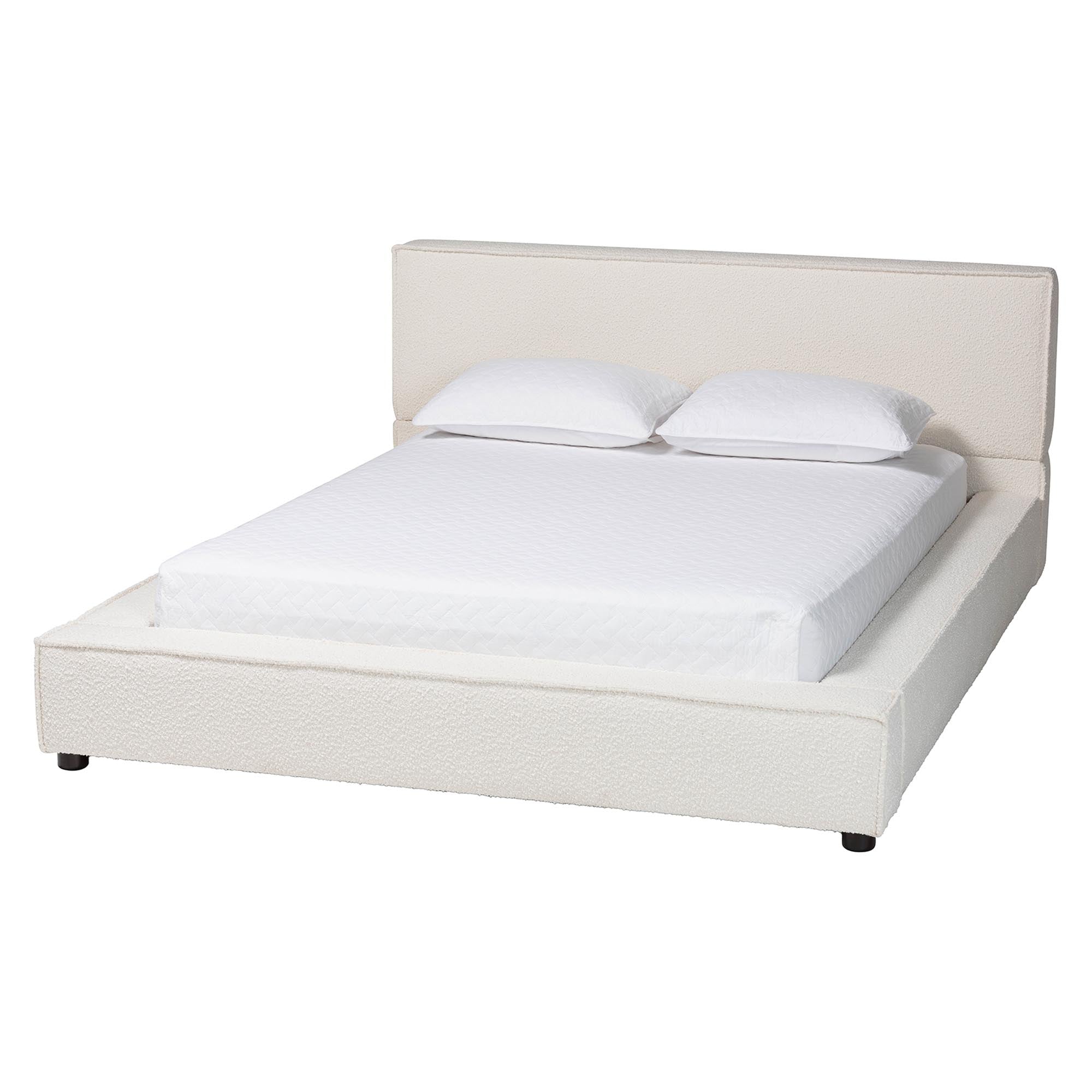 Bardia Modern Cream Boucle Queen Platform Bed with Wide Railing