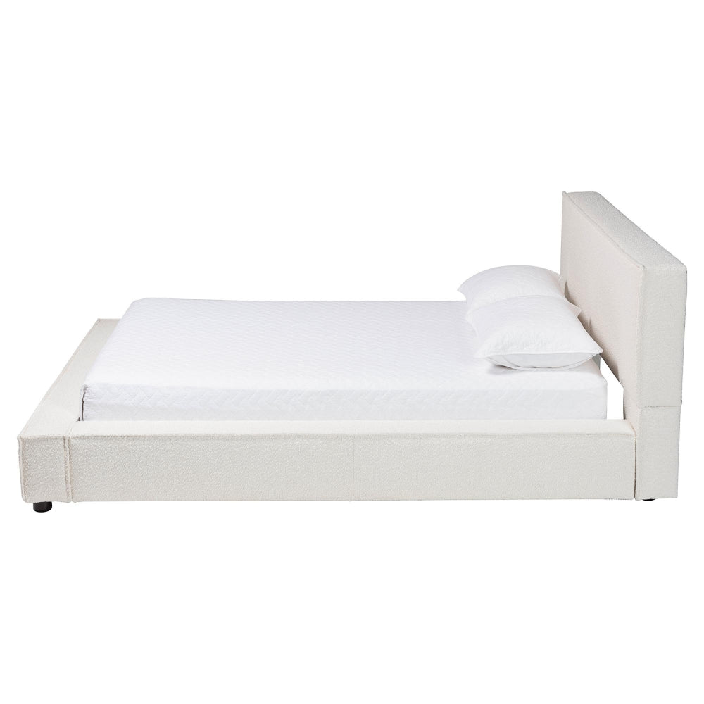 Bardia Modern Cream Boucle Queen Platform Bed with Wide Railing