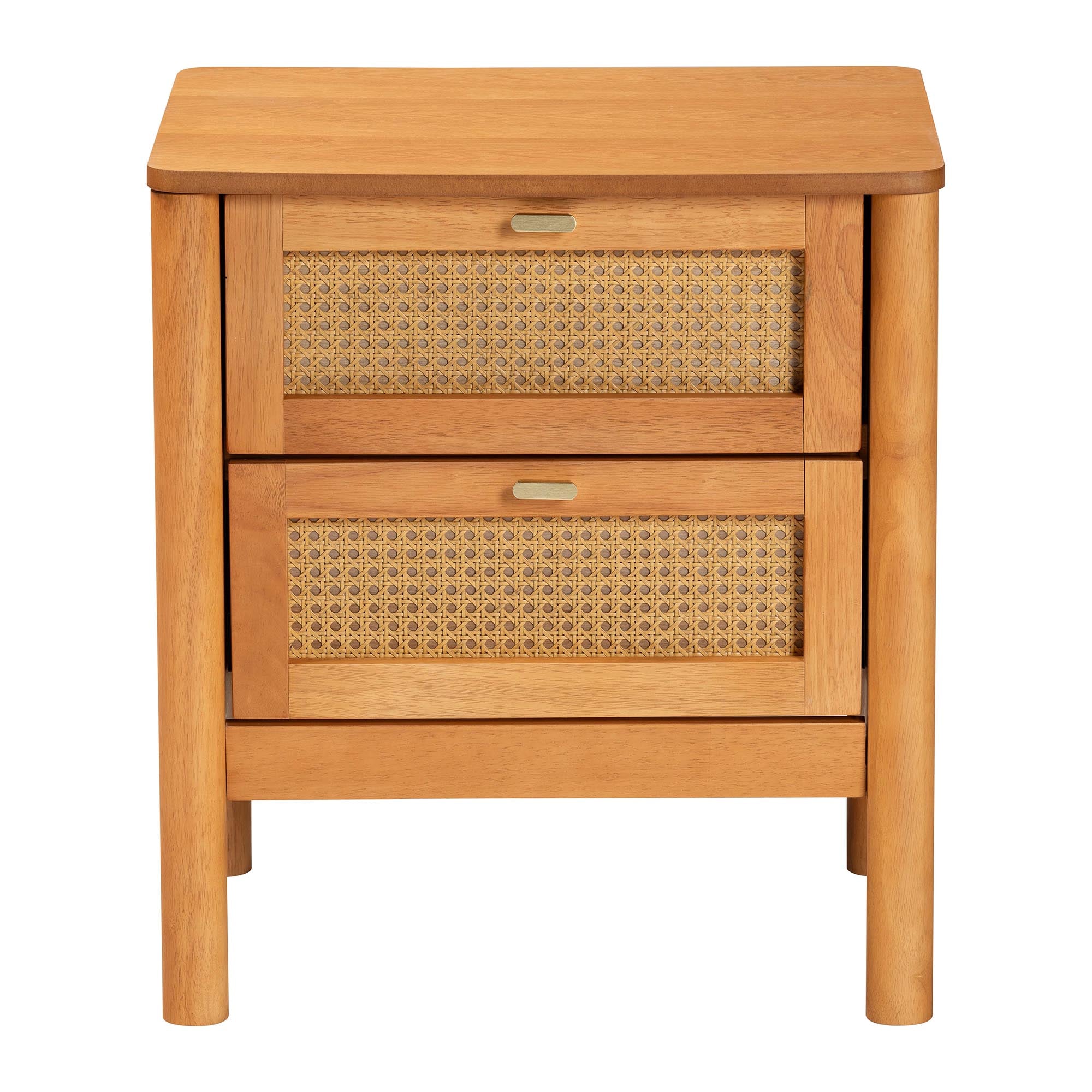 Jenn Golden Brown Wood Japandi 2-Drawer Nightstand with Distressed-Finished Rattan