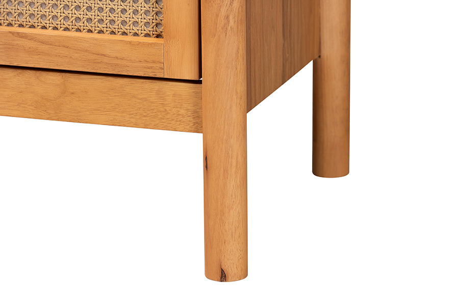 Jenn Golden Brown Wood Japandi 4-Drawer Chest with Distressed-Finished Rattan