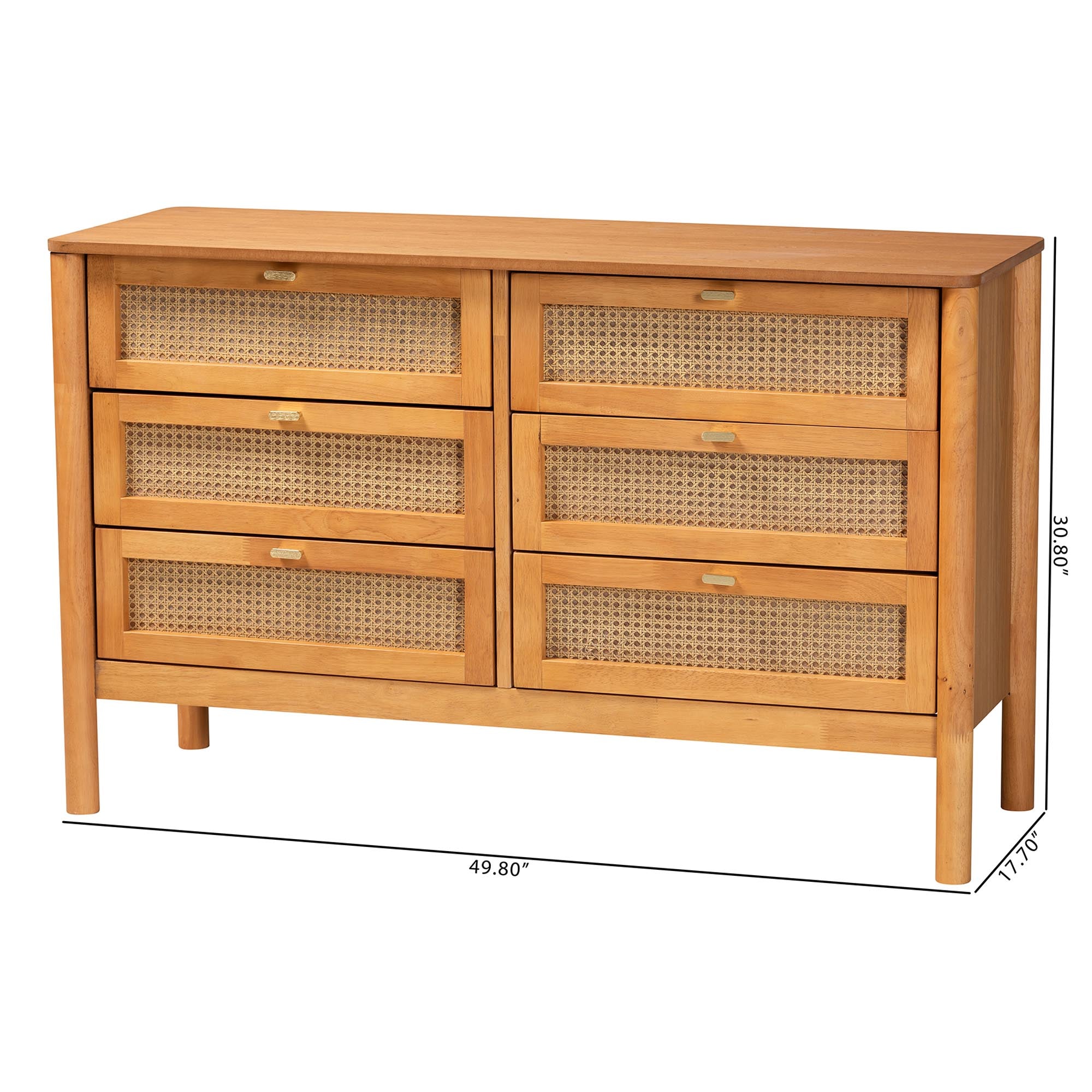 Jenn Golden Brown Wood Japandi 6-Drawer Dresser with Distressed-Finished Rattan
