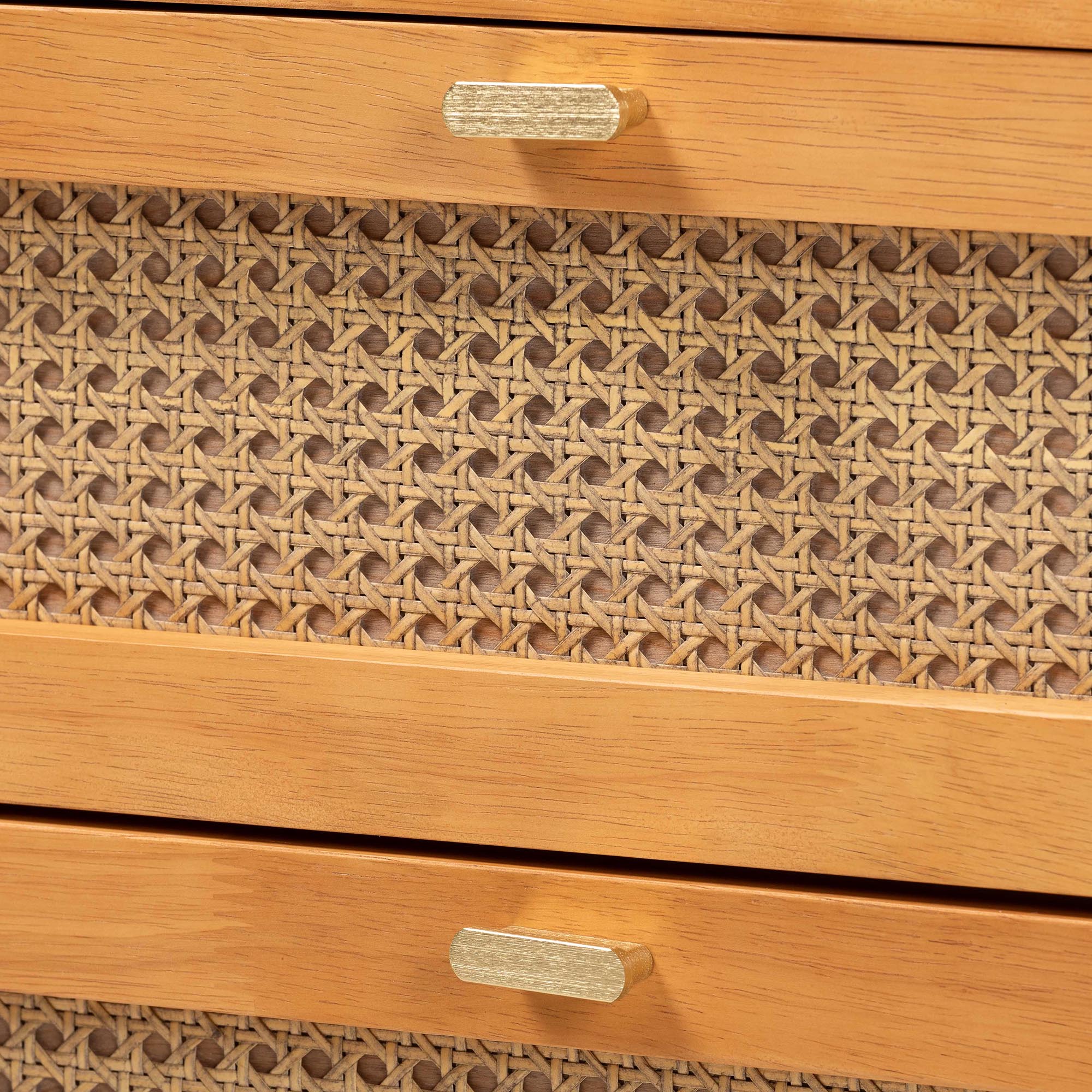 Jenn Golden Brown Wood Japandi 6-Drawer Dresser with Distressed-Finished Rattan