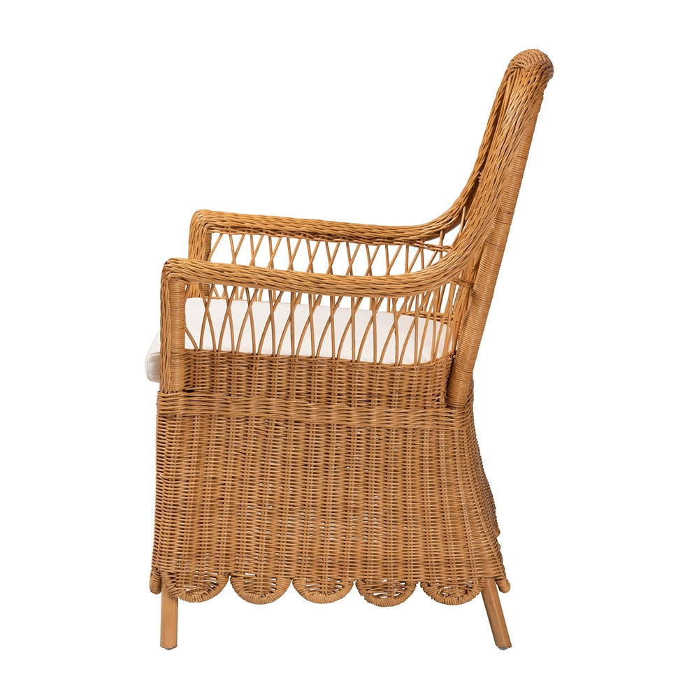 Teresa Bohemian Light Honey Scalloped Rattan Arm Chair