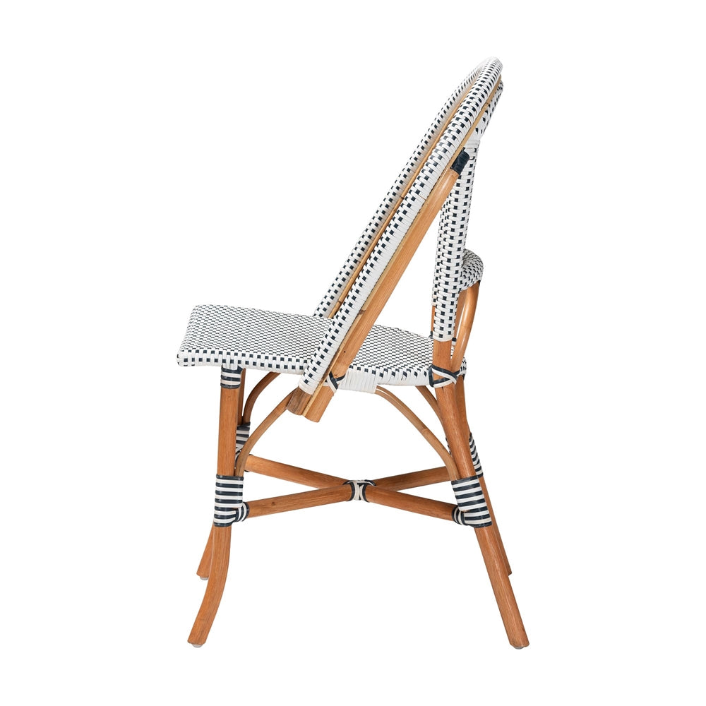 Genica Classic French Two-Tone Navy and White Weaving and Natural Rattan Bistro Chair