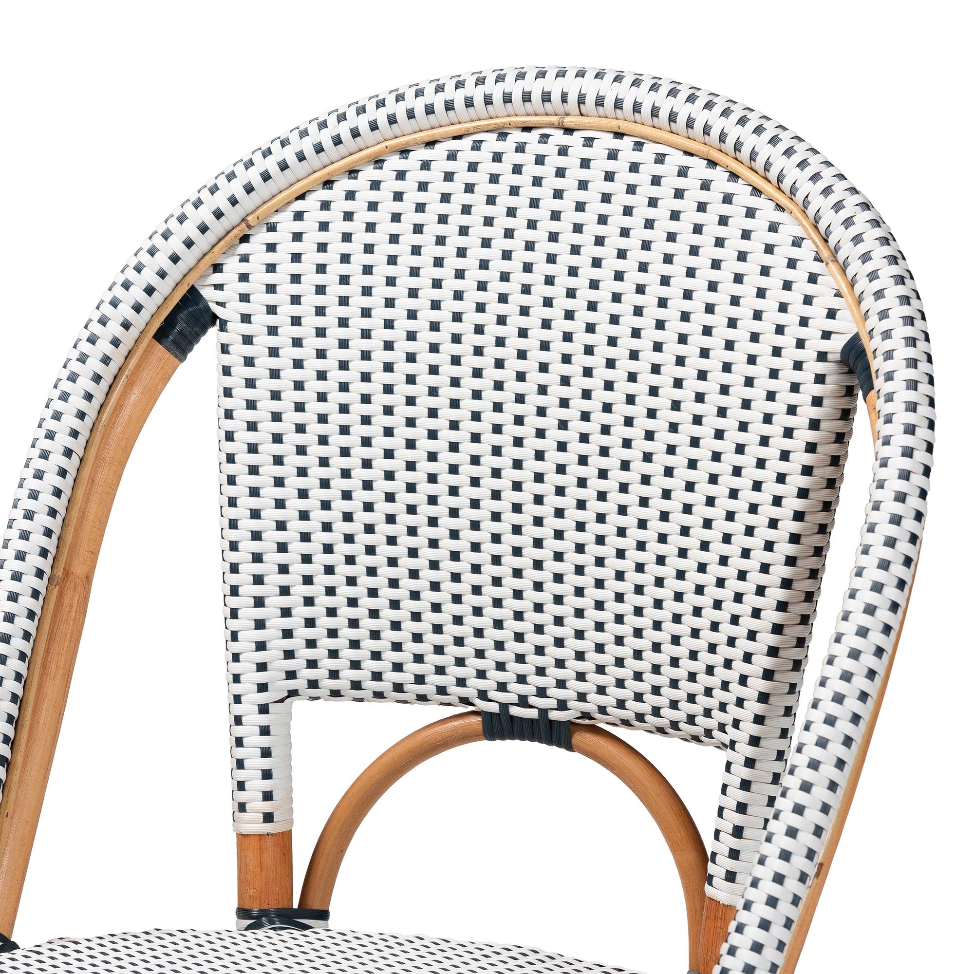 Genica Classic French Two-Tone Navy and White Weaving and Natural Rattan Bistro Chair