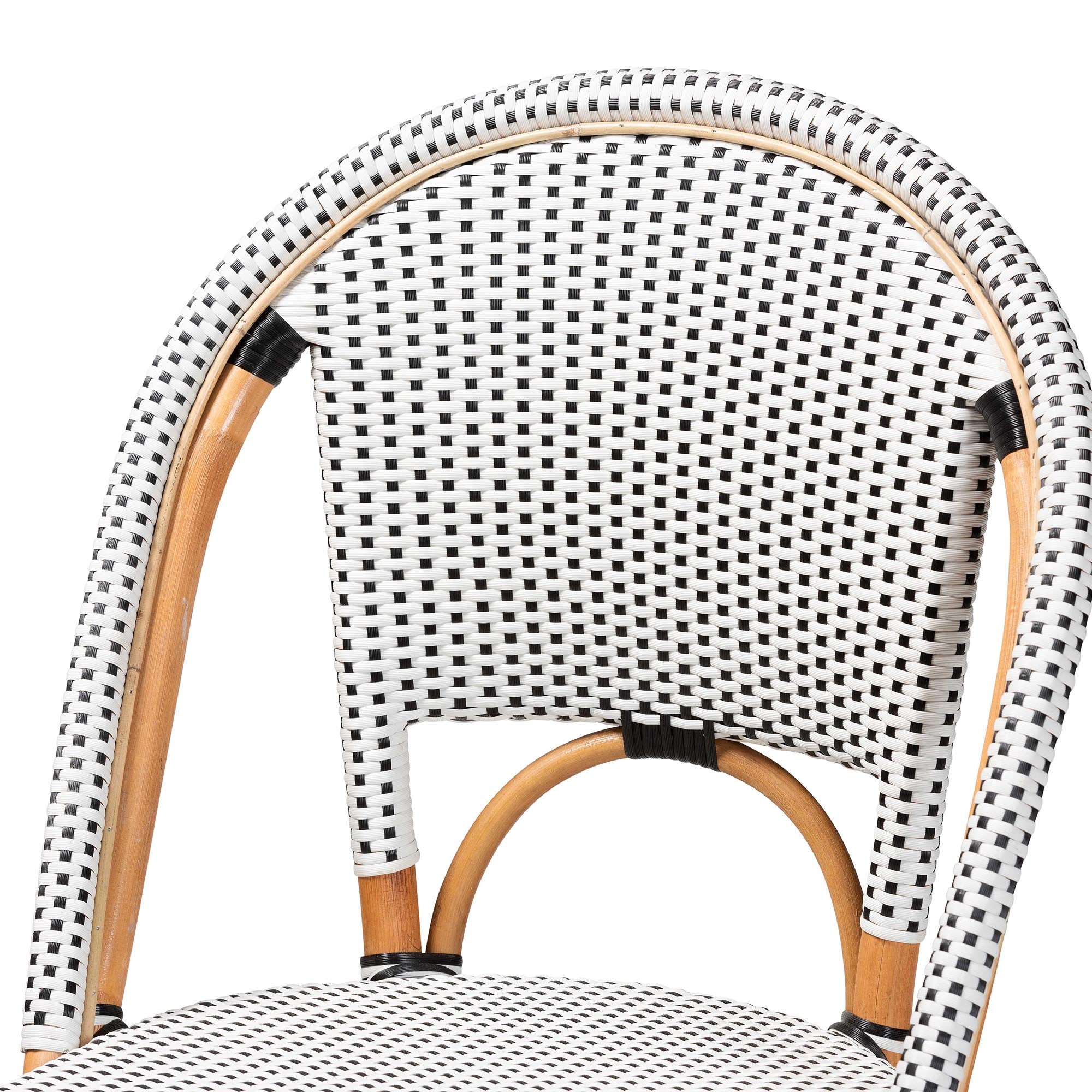 Genica Classic French Two-Tone Black and White Weaving and Natural Rattan Bar Stool