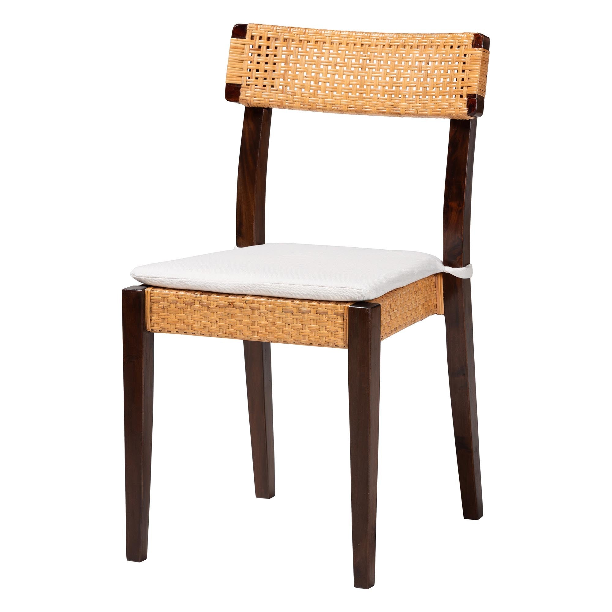 Zaila Bohemian Light Honey Rattan and Dark Brown Wood Dining Chair