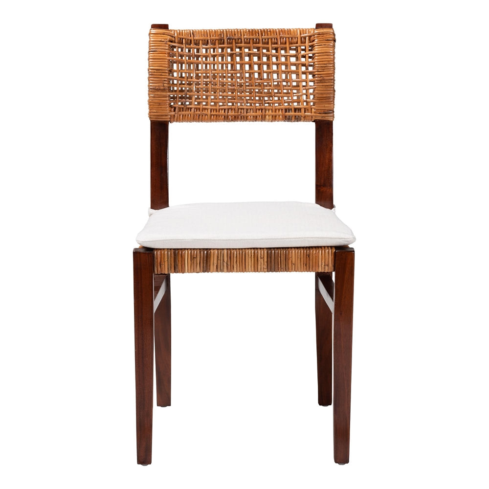 Dameka Bohemian Light Honey Rattan and Dark Brown Wood Dining Chair