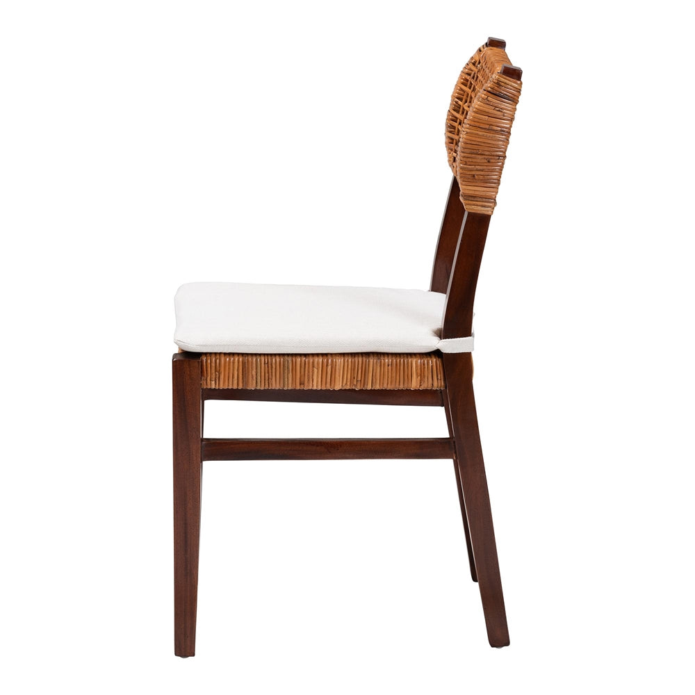 Dameka Bohemian Light Honey Rattan and Dark Brown Wood Dining Chair