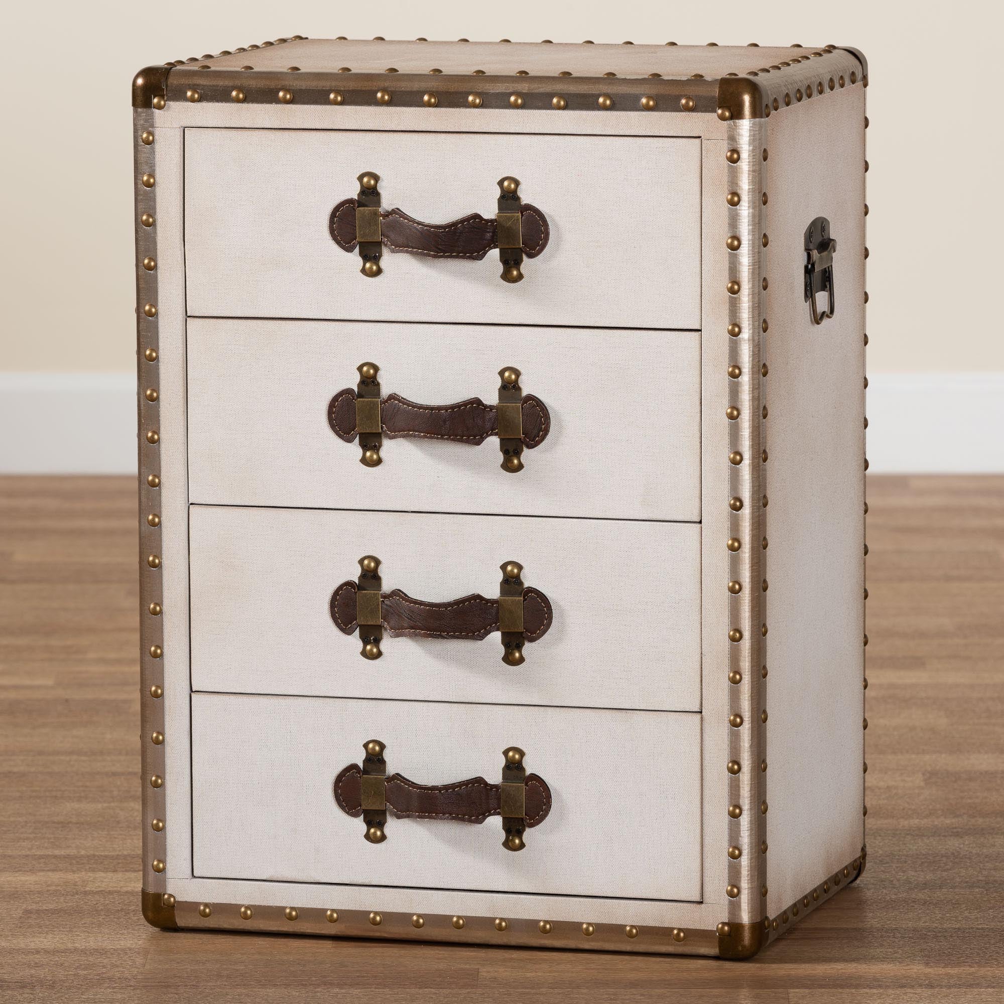 Jaelyn Vintage Coffee Canvas 4-Drawer End Table