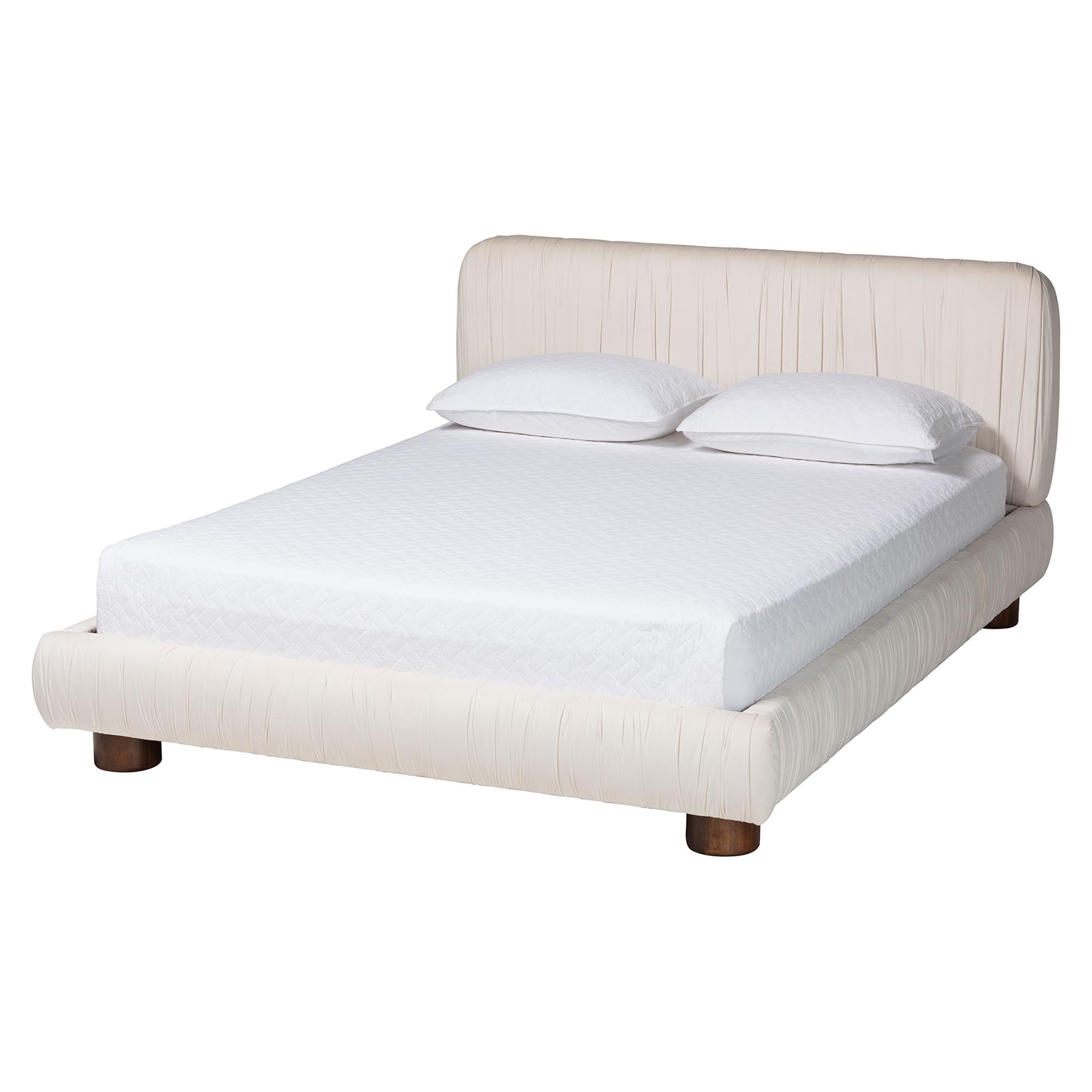Emsley Ivory Pleated Velvet Queen Size Platform Bed
