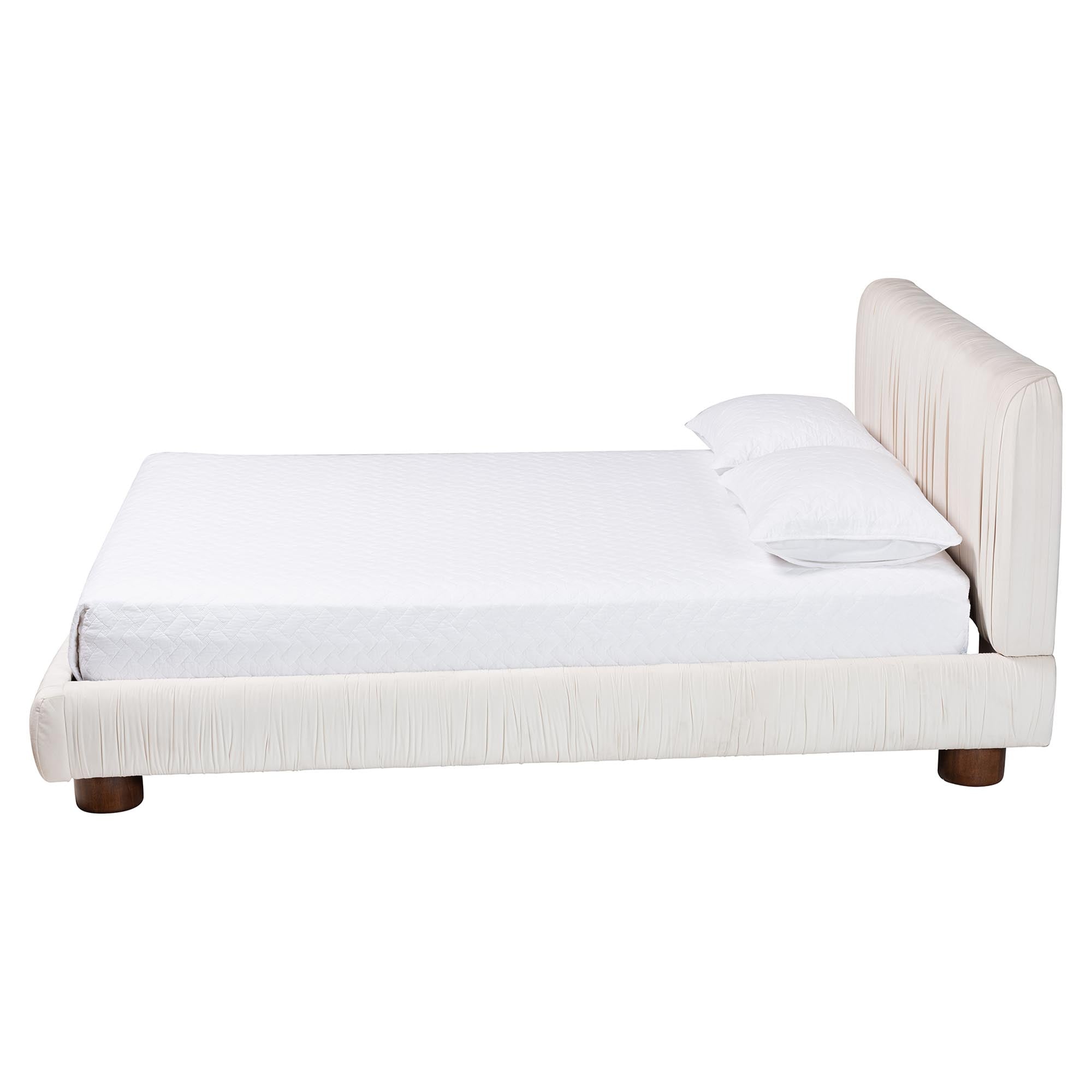 Emsley Ivory Pleated Velvet Queen Size Platform Bed