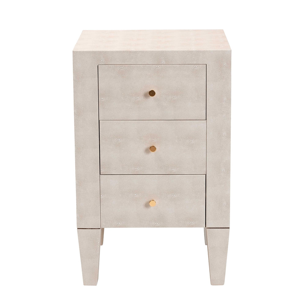 Leyna Modern Beige Faux Shagreen 3-Drawer End Table