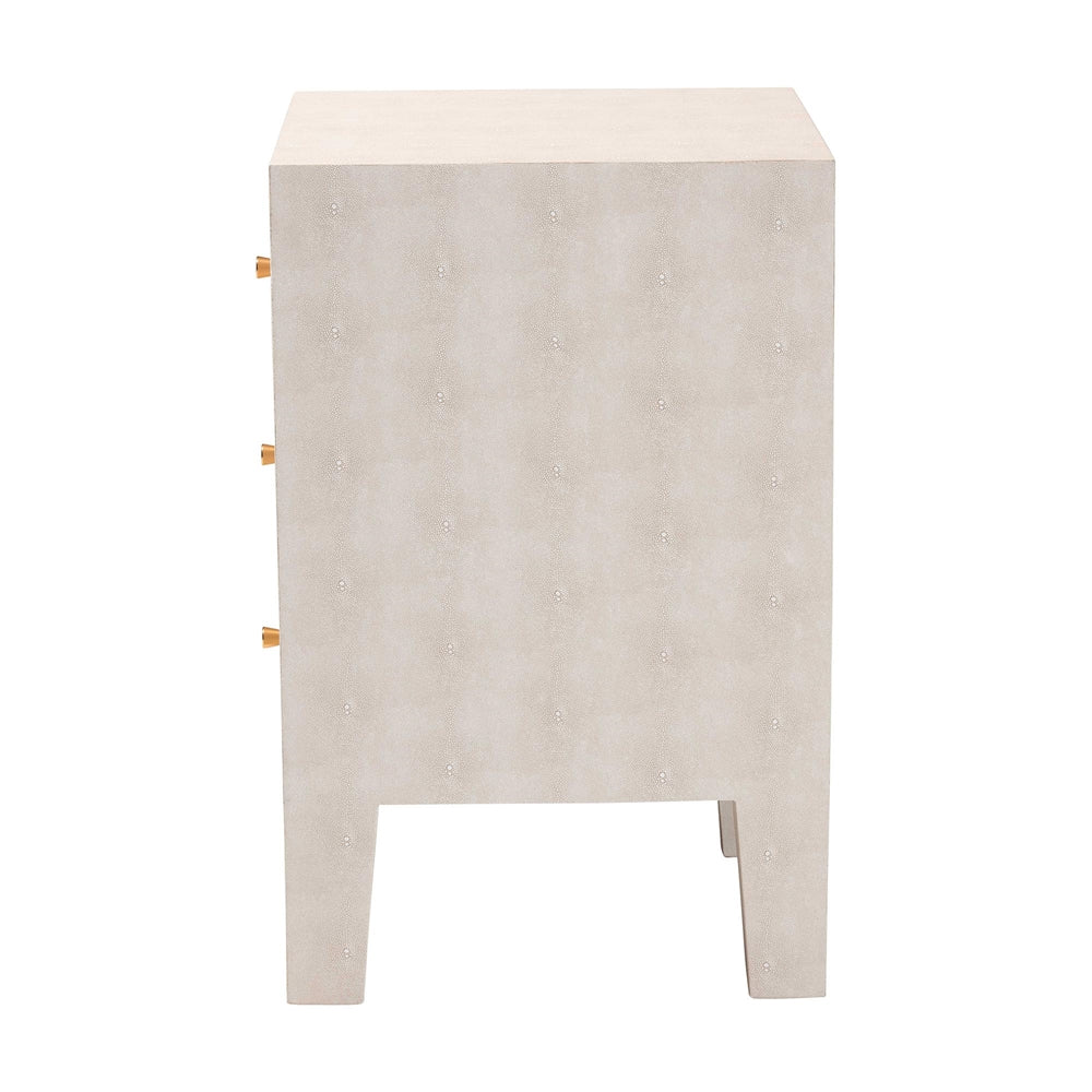 Leyna Modern Beige Faux Shagreen 3-Drawer End Table