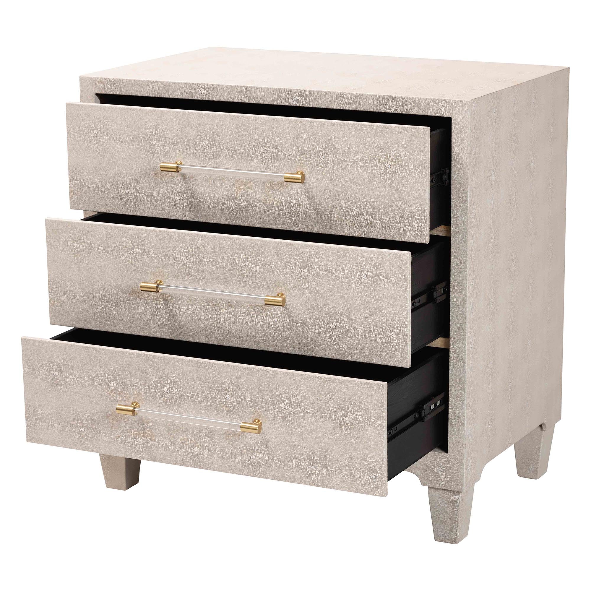Nira Modern Beige Faux Shagreen 3-Drawer Storage Cabinet