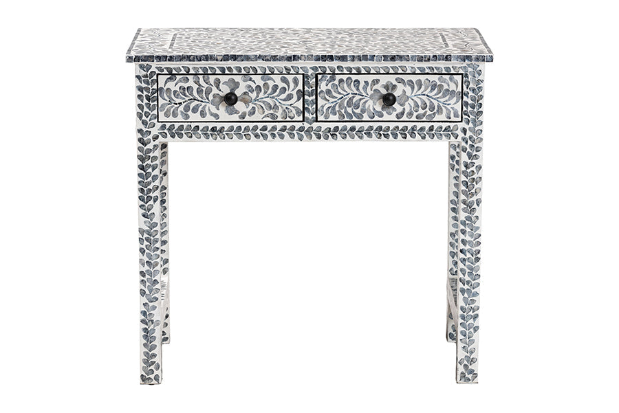 Diata Coastal Black and White Mother of Pearl Capiz Shell 2-Drawer Console Table