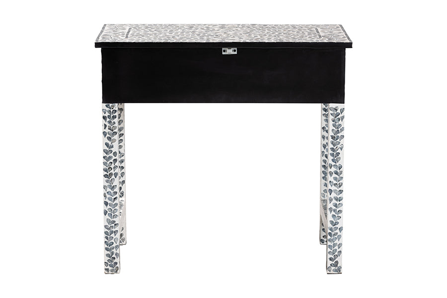 Diata Coastal Black and White Mother of Pearl Capiz Shell 2-Drawer Console Table