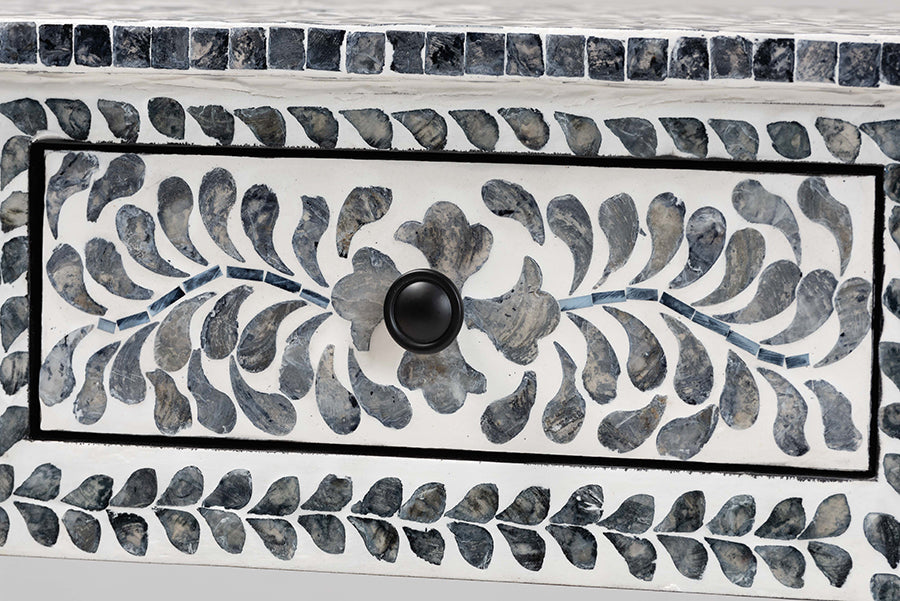 Diata Coastal Black and White Mother of Pearl Capiz Shell 2-Drawer Console Table