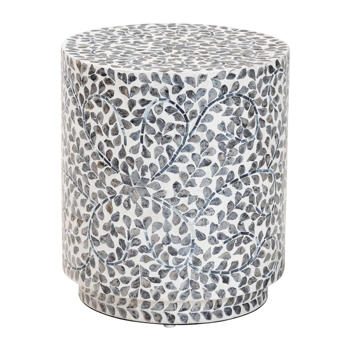 Marilla Coastal Black and White Mother of Pearl Capiz Shell Ottoman Footstool