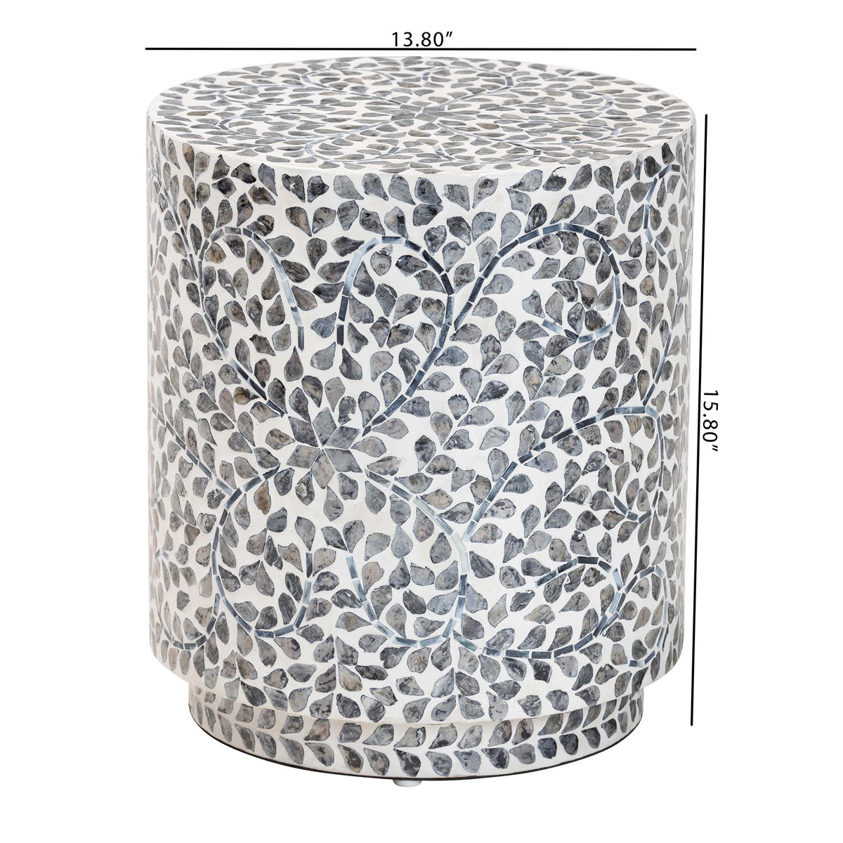 Marilla Coastal Black and White Mother of Pearl Capiz Shell Ottoman Footstool