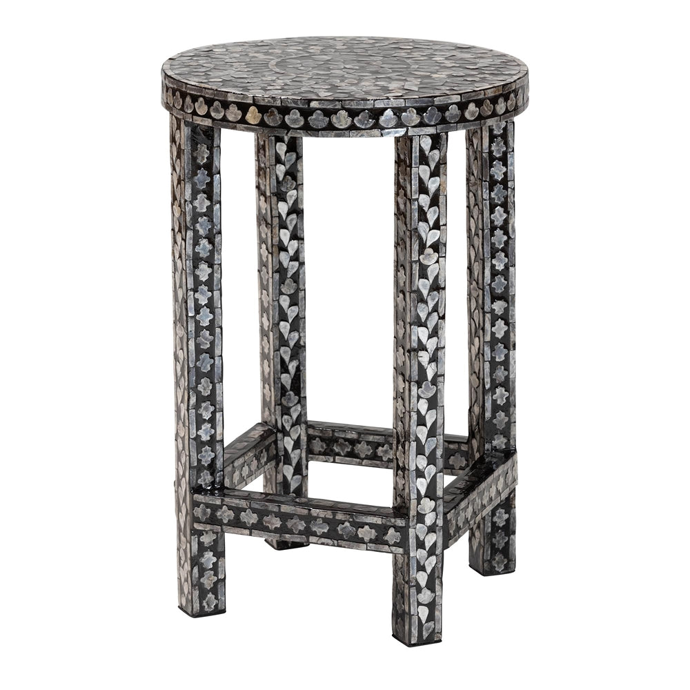 Elara Coastal Black and White Mother of Pearl Capiz Shell End Table