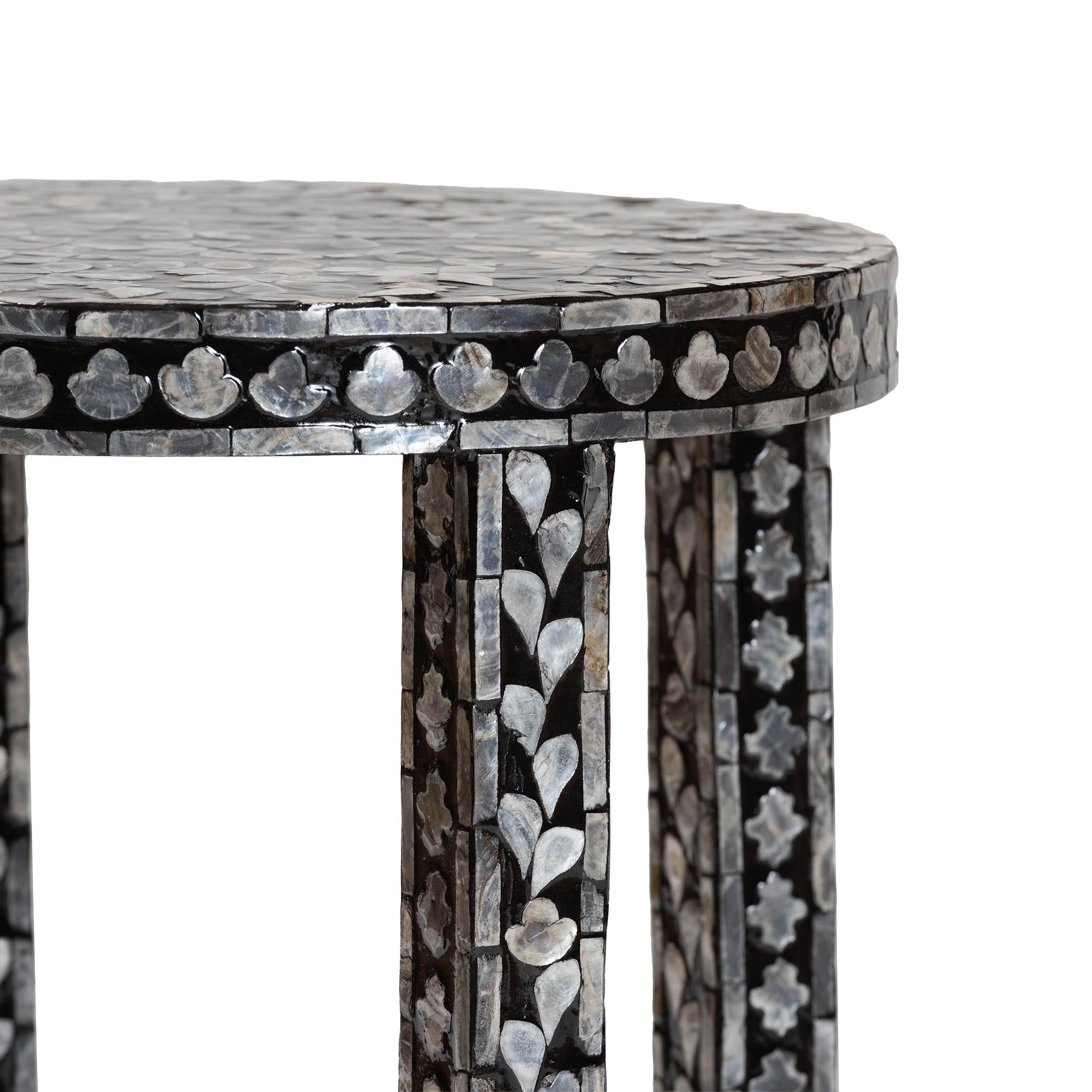 Elara Coastal Black and White Mother of Pearl Capiz Shell End Table