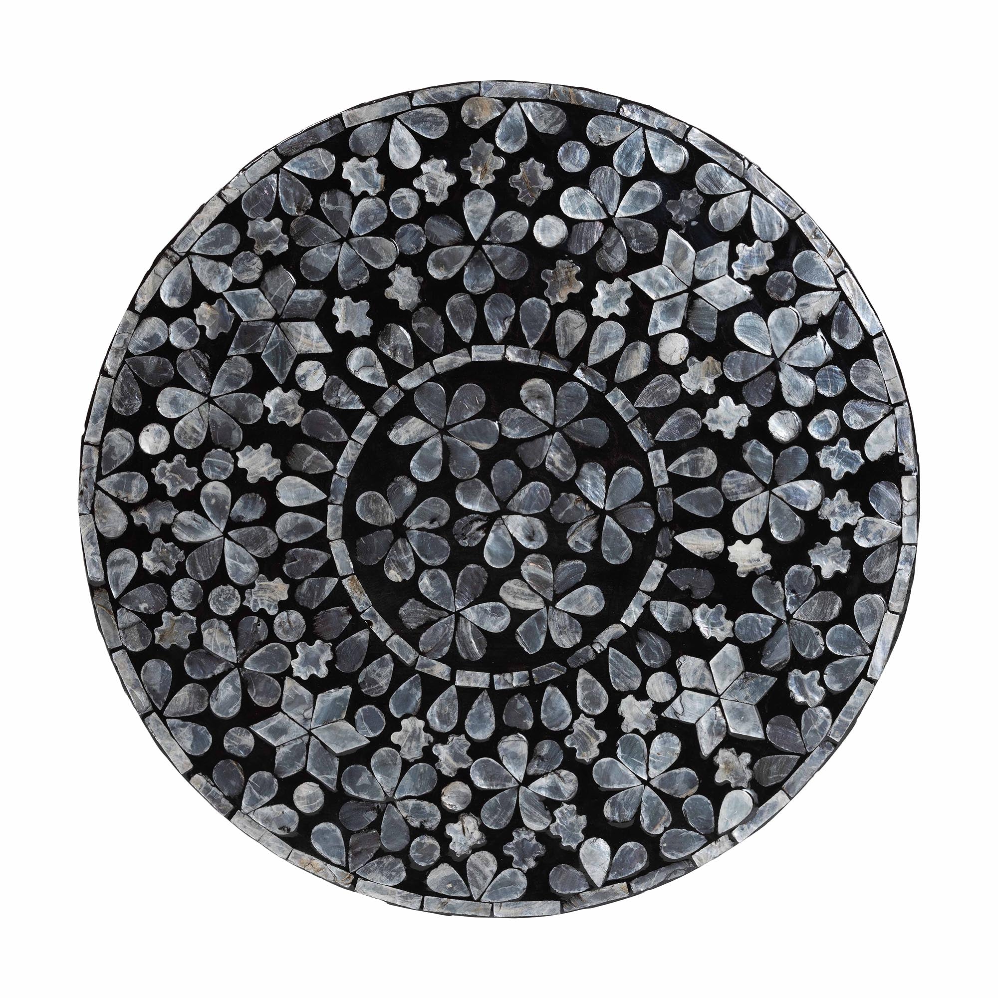 Elara Coastal Black and White Mother of Pearl Capiz Shell End Table