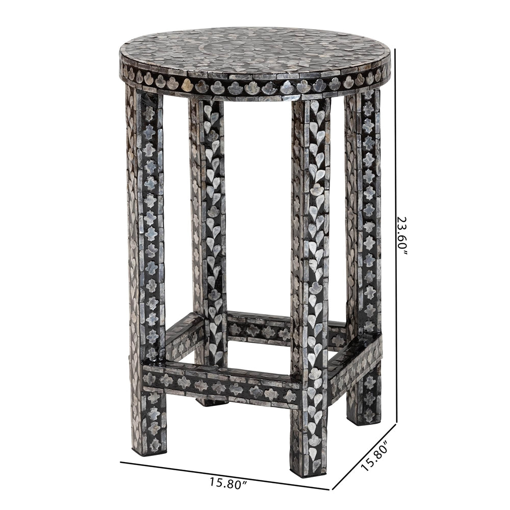 Elara Coastal Black and White Mother of Pearl Capiz Shell End Table