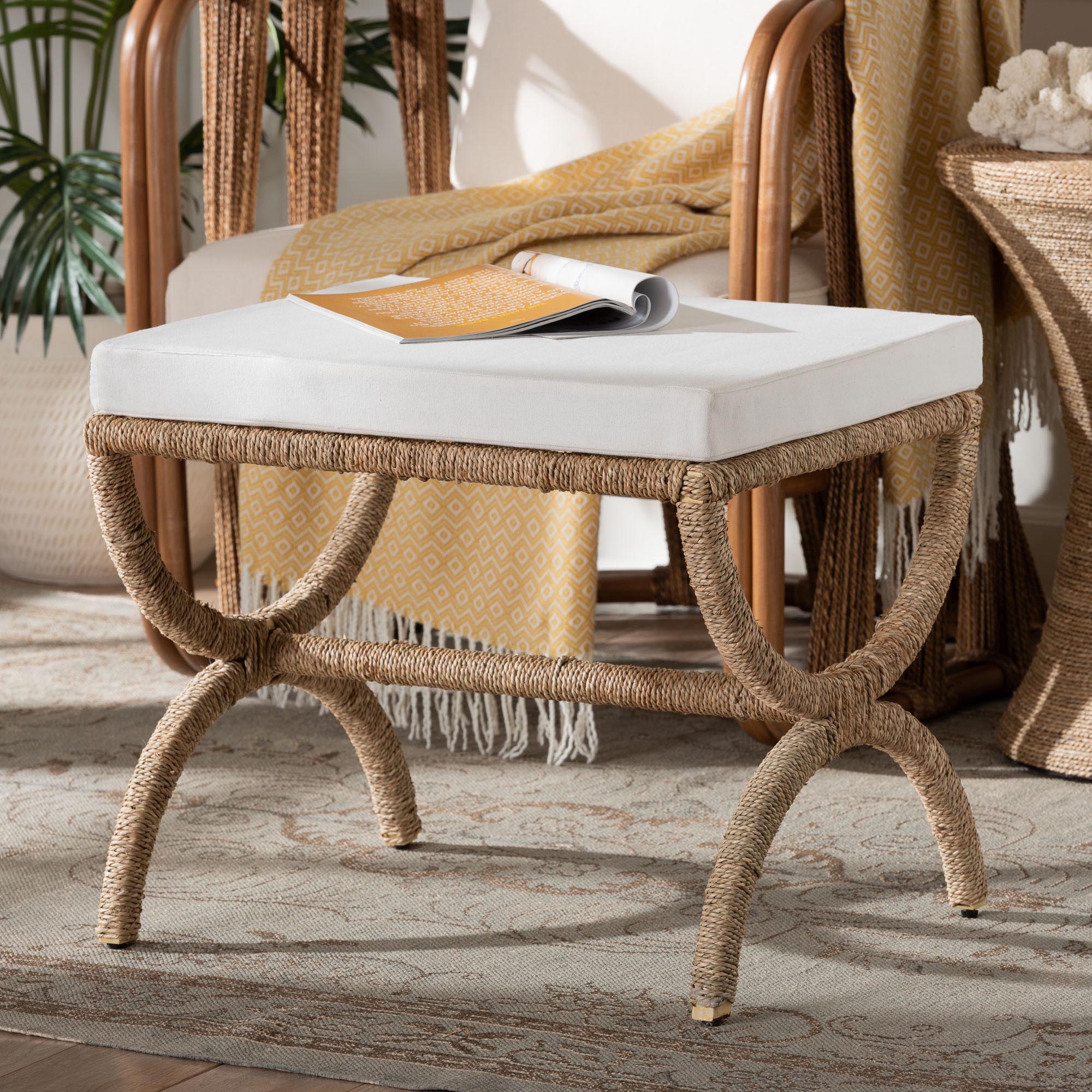Maliyah Japandi Natural Seagrass Ottoman