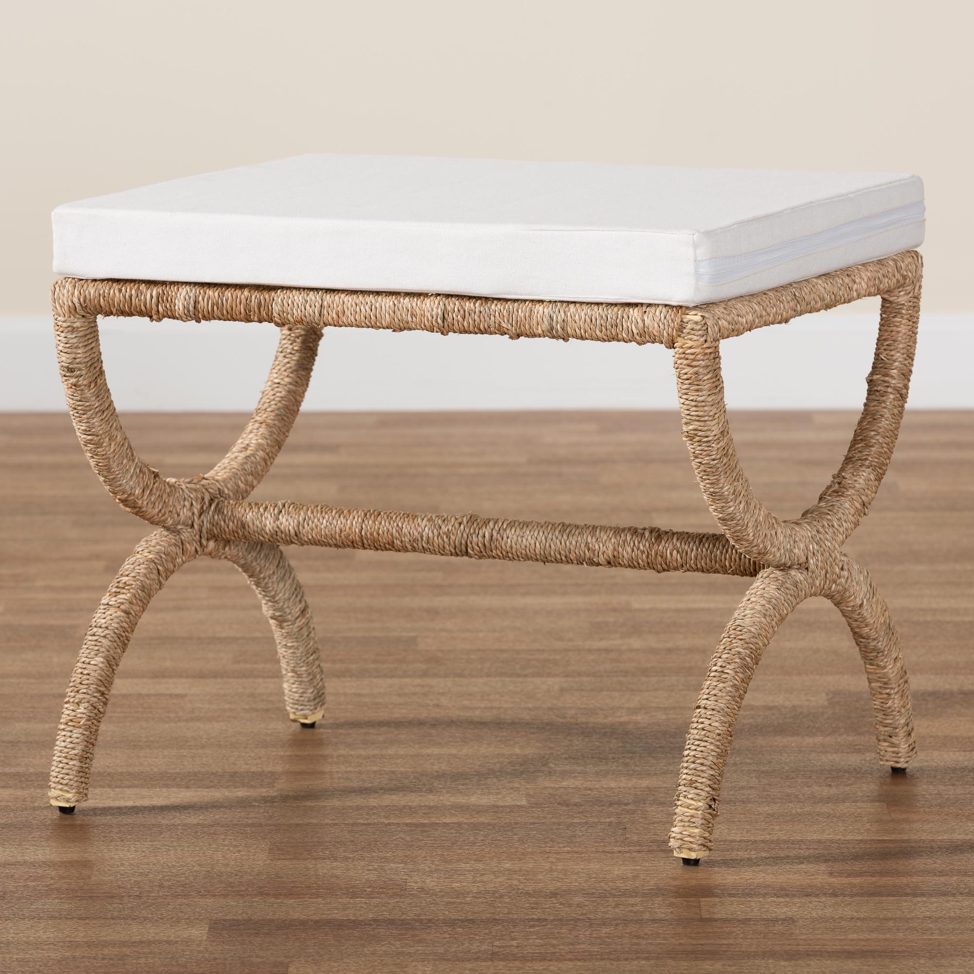 Maliyah Japandi Natural Seagrass Ottoman