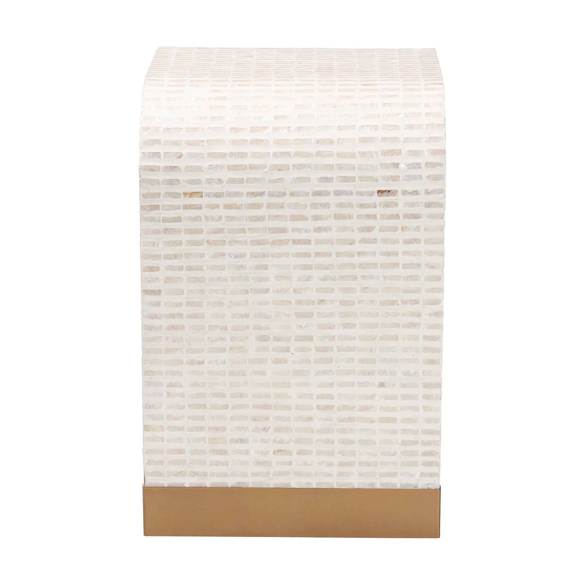 Carlyn Coastal Beige and White Mother of Pearl Capiz Shell End Table