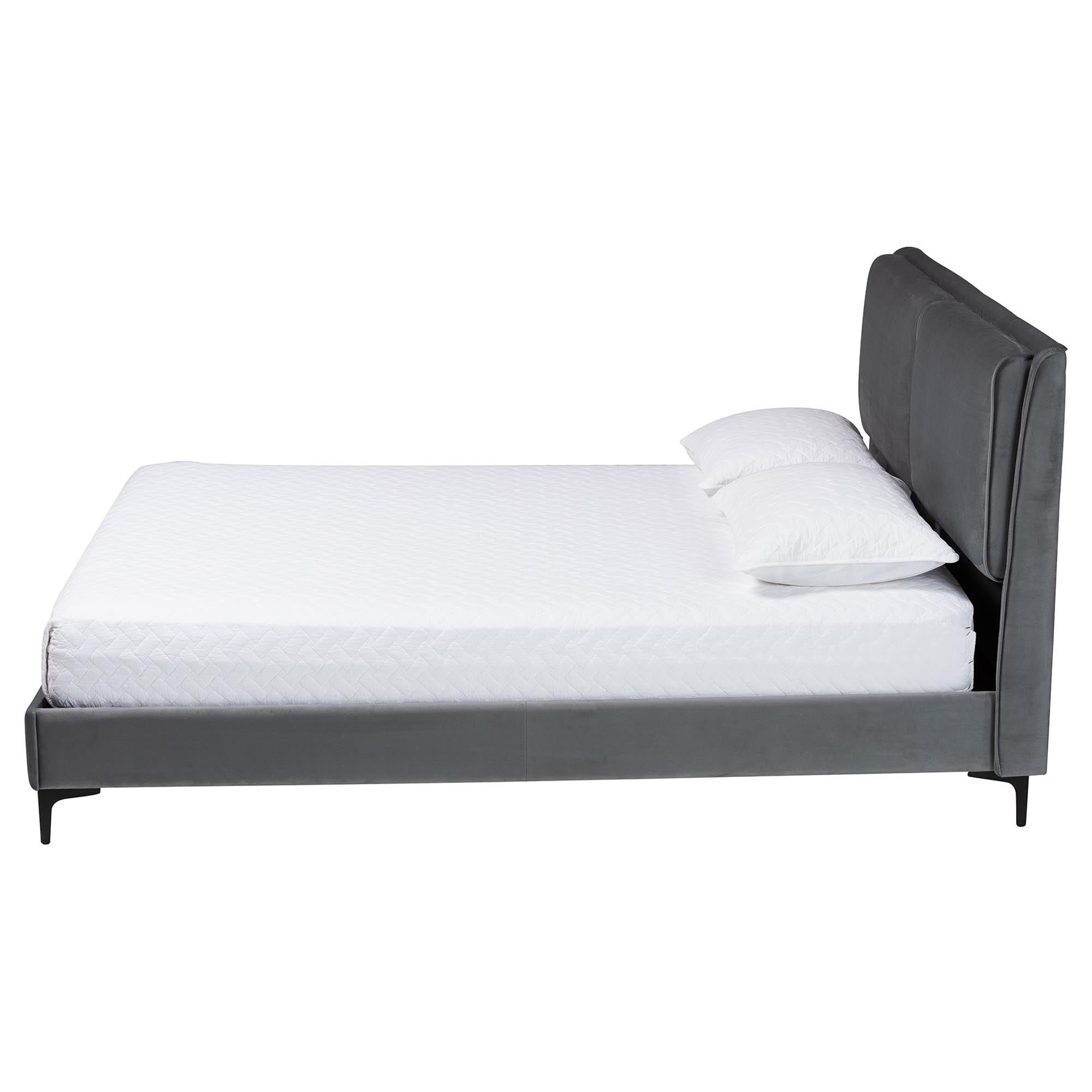 Etienne Modern Slate Grey Velvet Queen Platform Bed