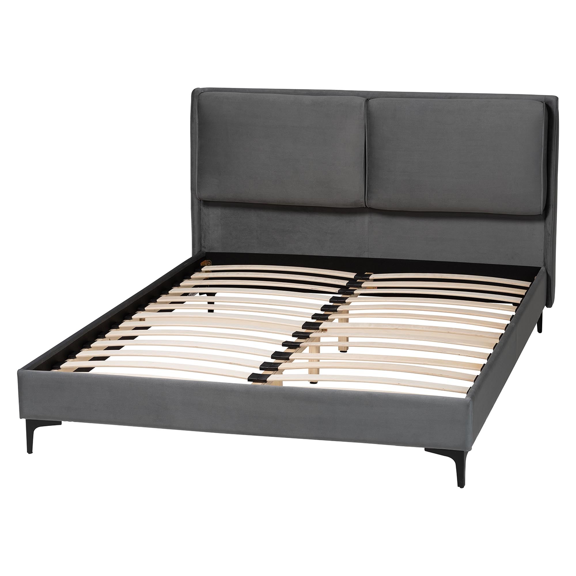 Etienne Modern Slate Grey Velvet Queen Platform Bed