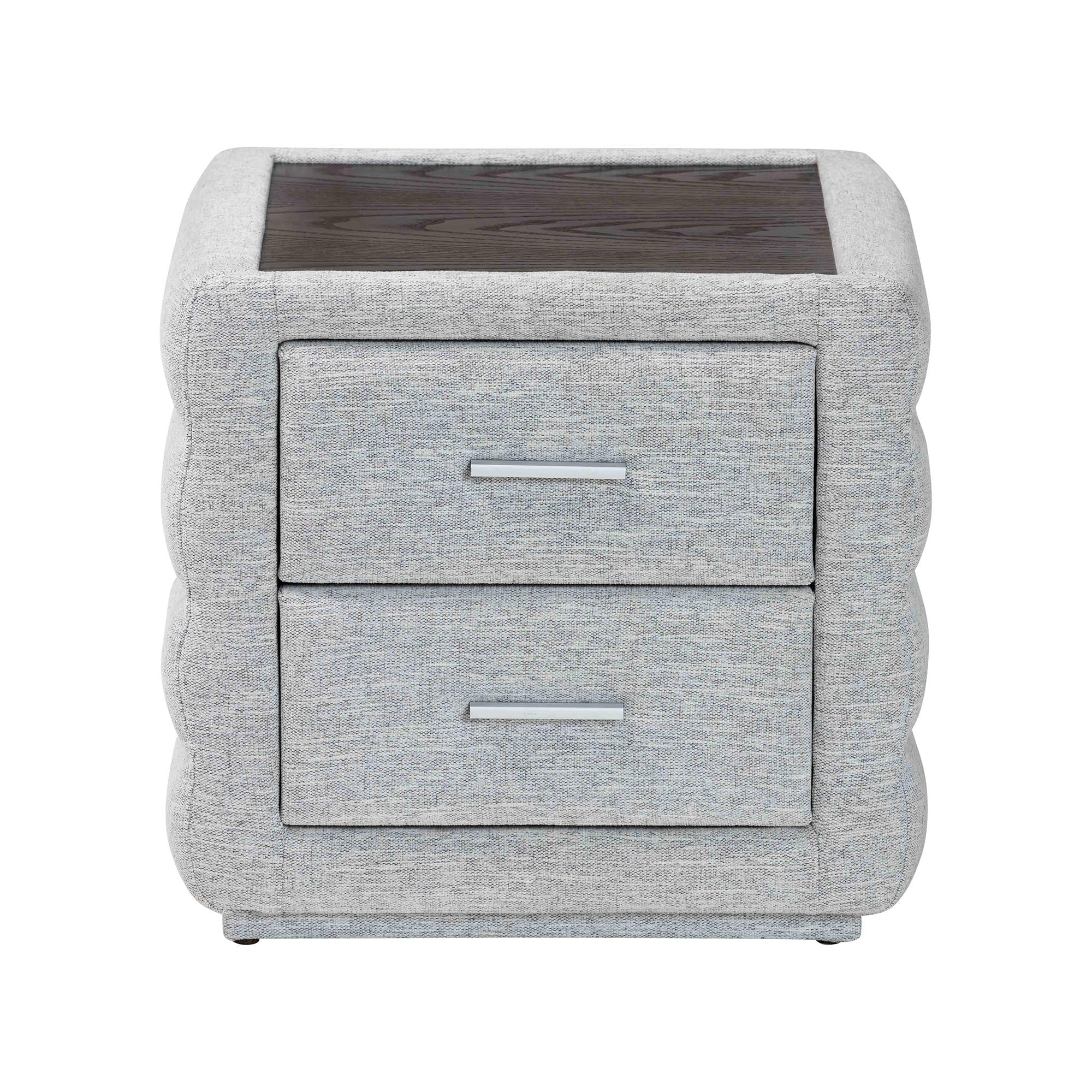 Cadmus Modern Light Grey Channel-Tufted Fabric 2-Drawer Nightstand