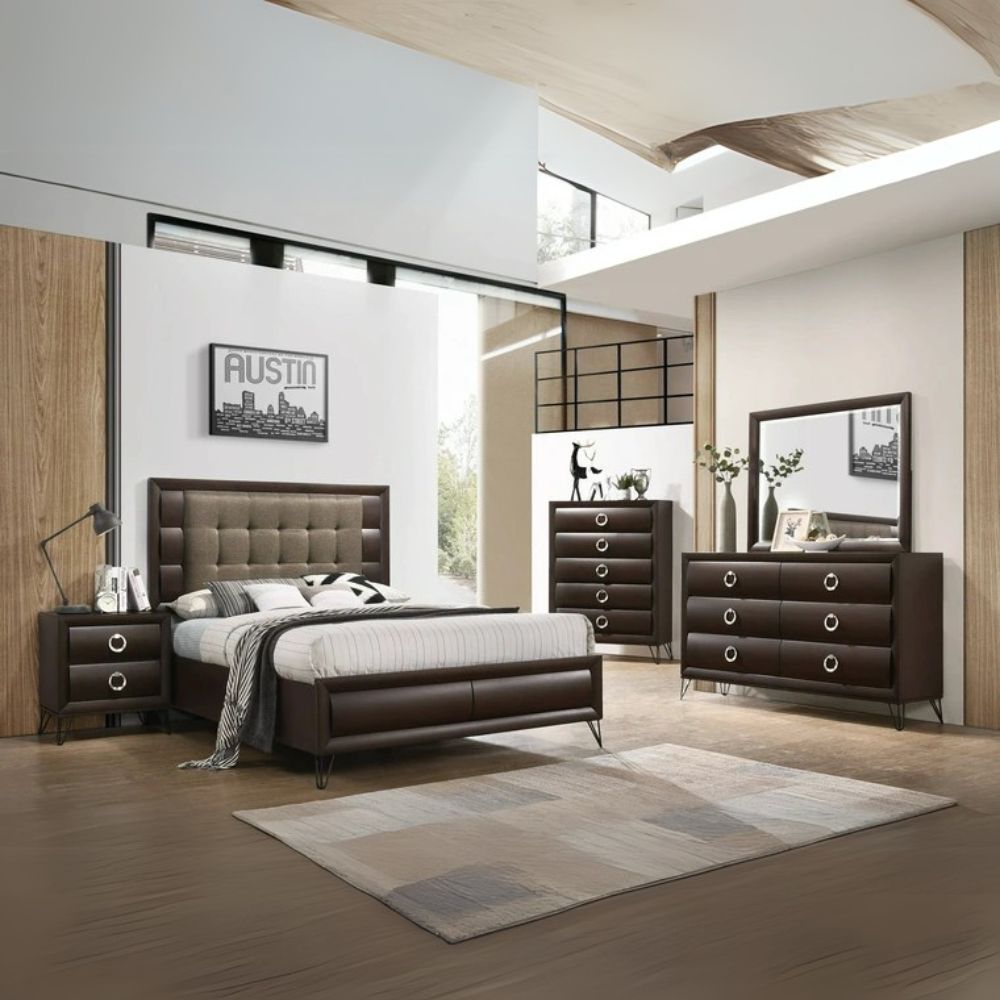 Zora Tablita King Size Dark Merlot Fabric Upholstered Bed – Modern Tufted Headboard