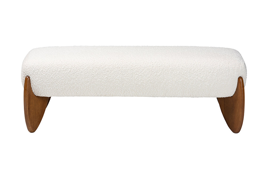Vinicio Mid-Century Modern Cream Boucle Accent Bench