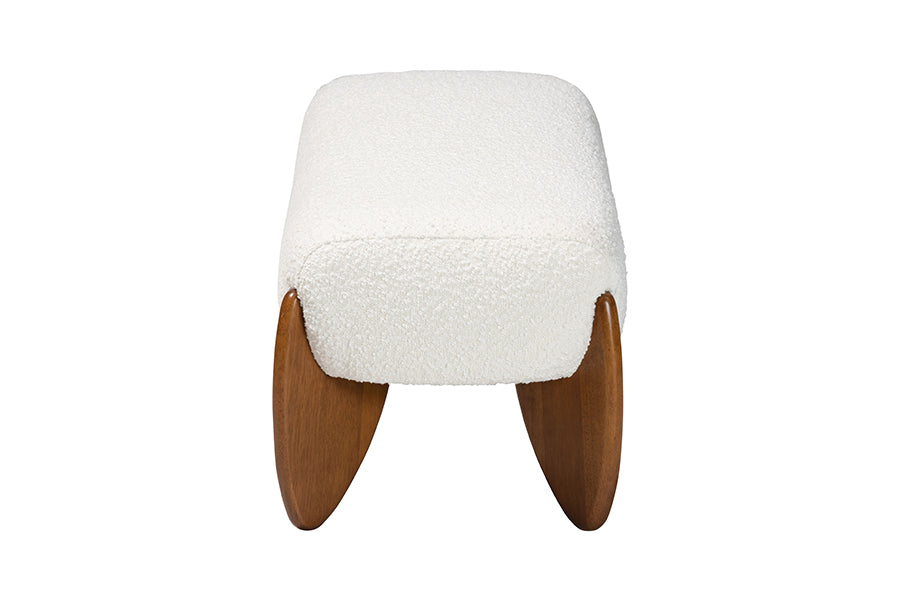 Vinicio Mid-Century Modern Cream Boucle Accent Bench