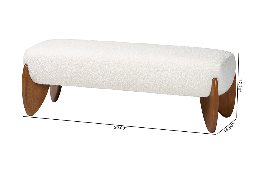 Vinicio Mid-Century Modern Cream Boucle Accent Bench