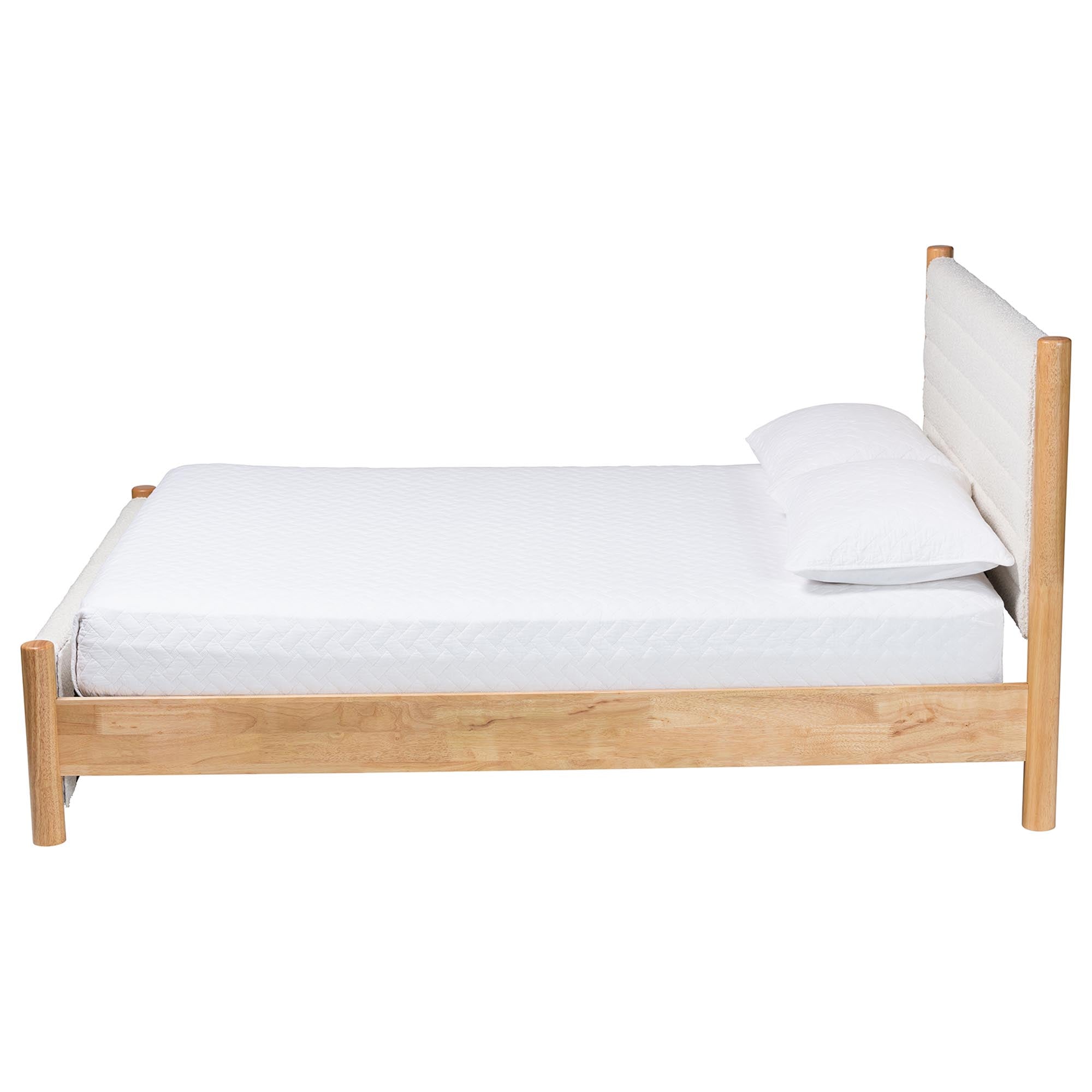 Eilert Modern Cream Boucle and Oak Brown Wood Queen Bed