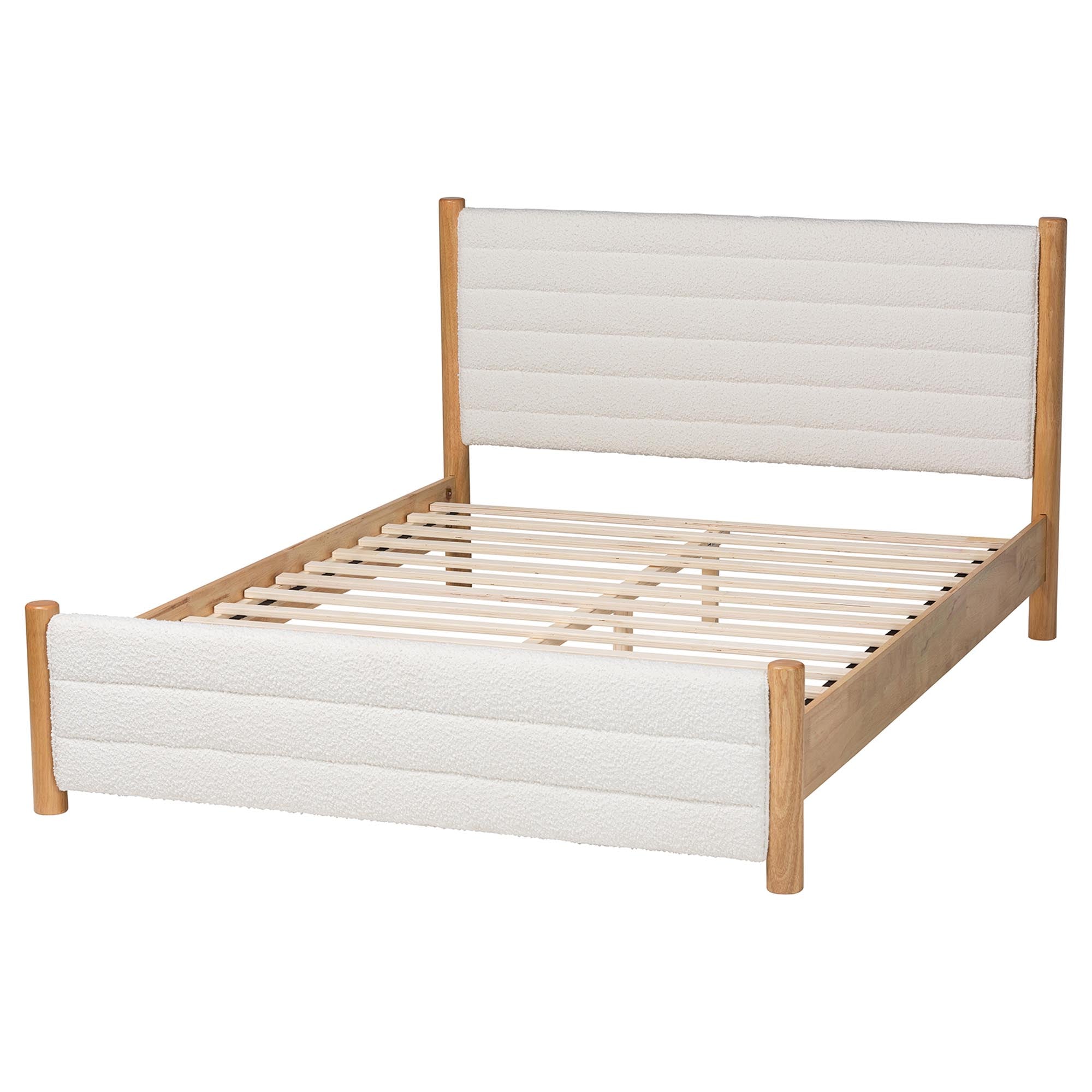 Eilert Modern Cream Boucle and Oak Brown Wood Queen Bed