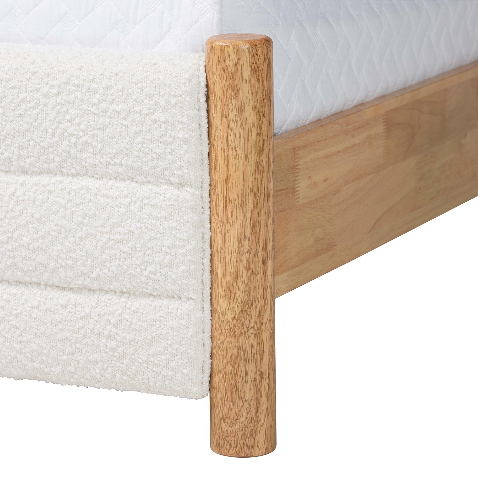 Eilert Modern Cream Boucle and Oak Brown Wood Queen Bed