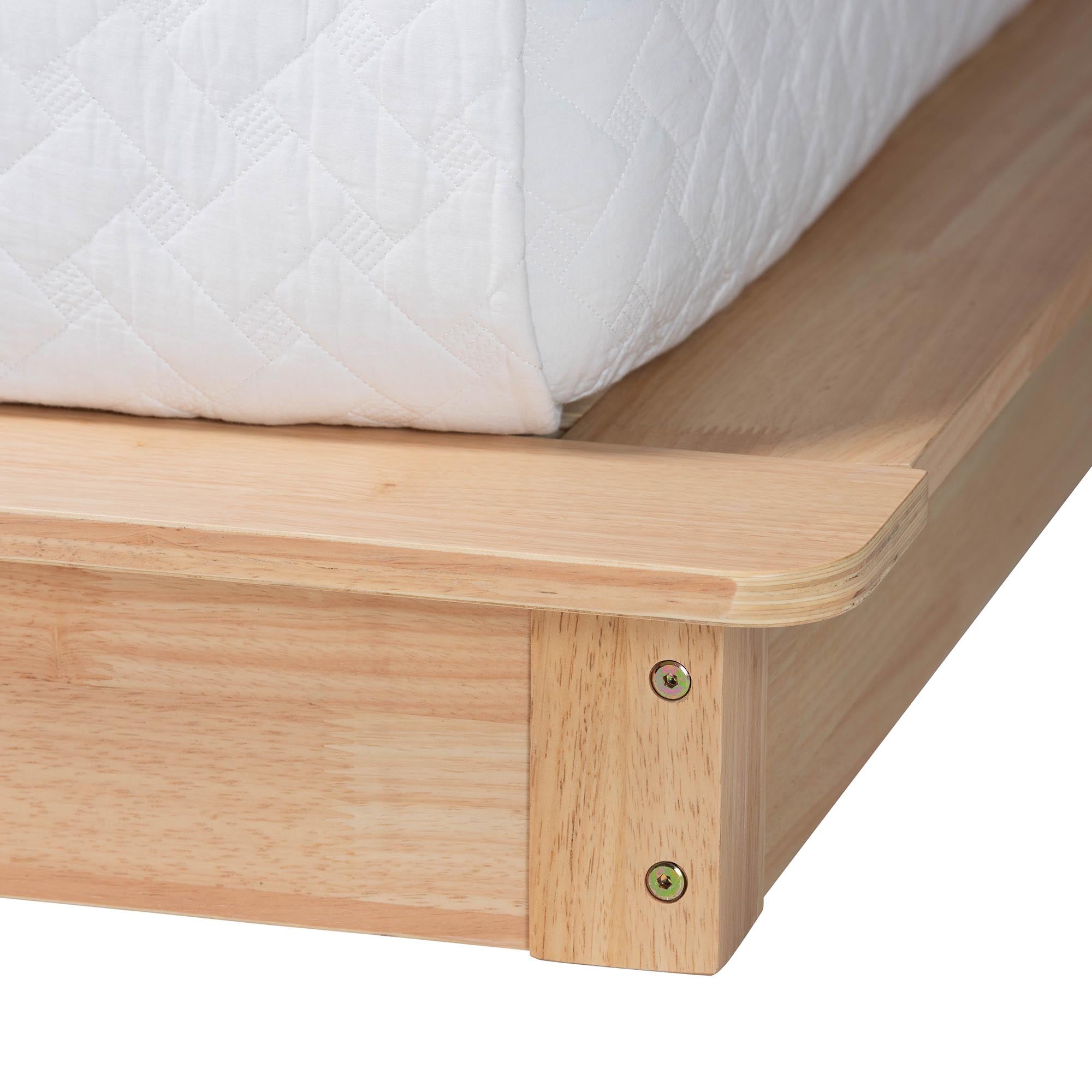 Glennis Japandi Natural Brown Wood Queen Size Platform Bed with Woven Rattan