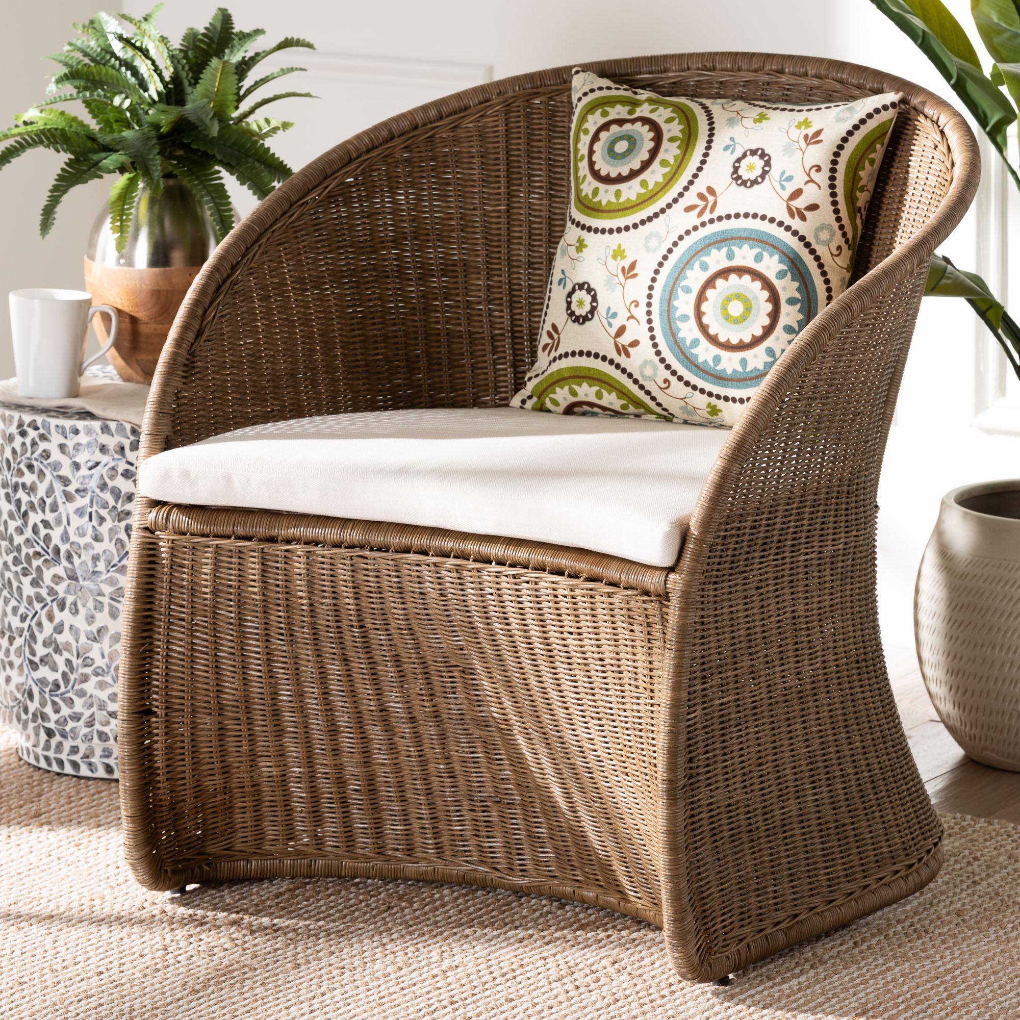 Kintamani Bohemian Greywashed Rattan Accent Chair