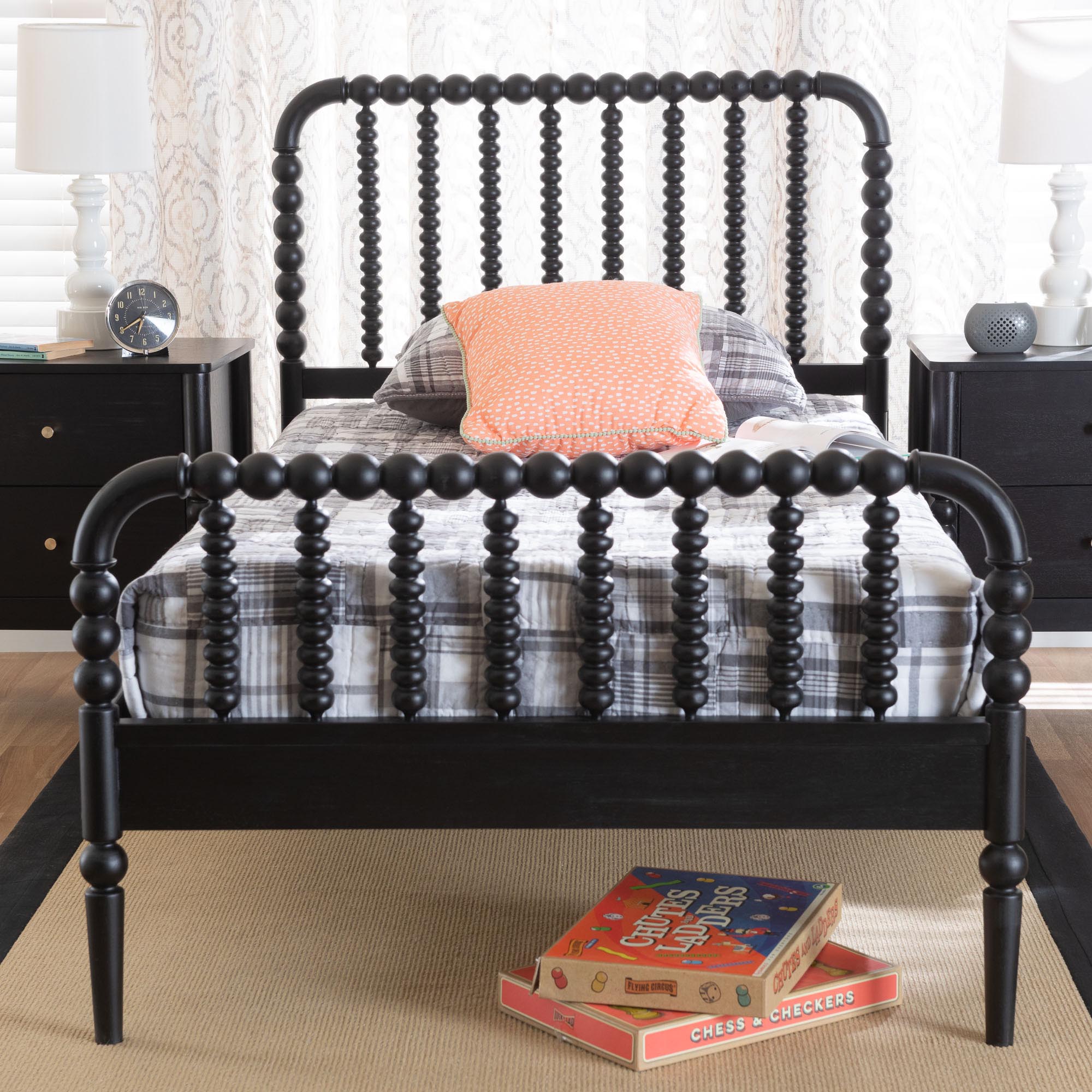 Lucera Mid-Century Black Twin Size Bobbin Bed